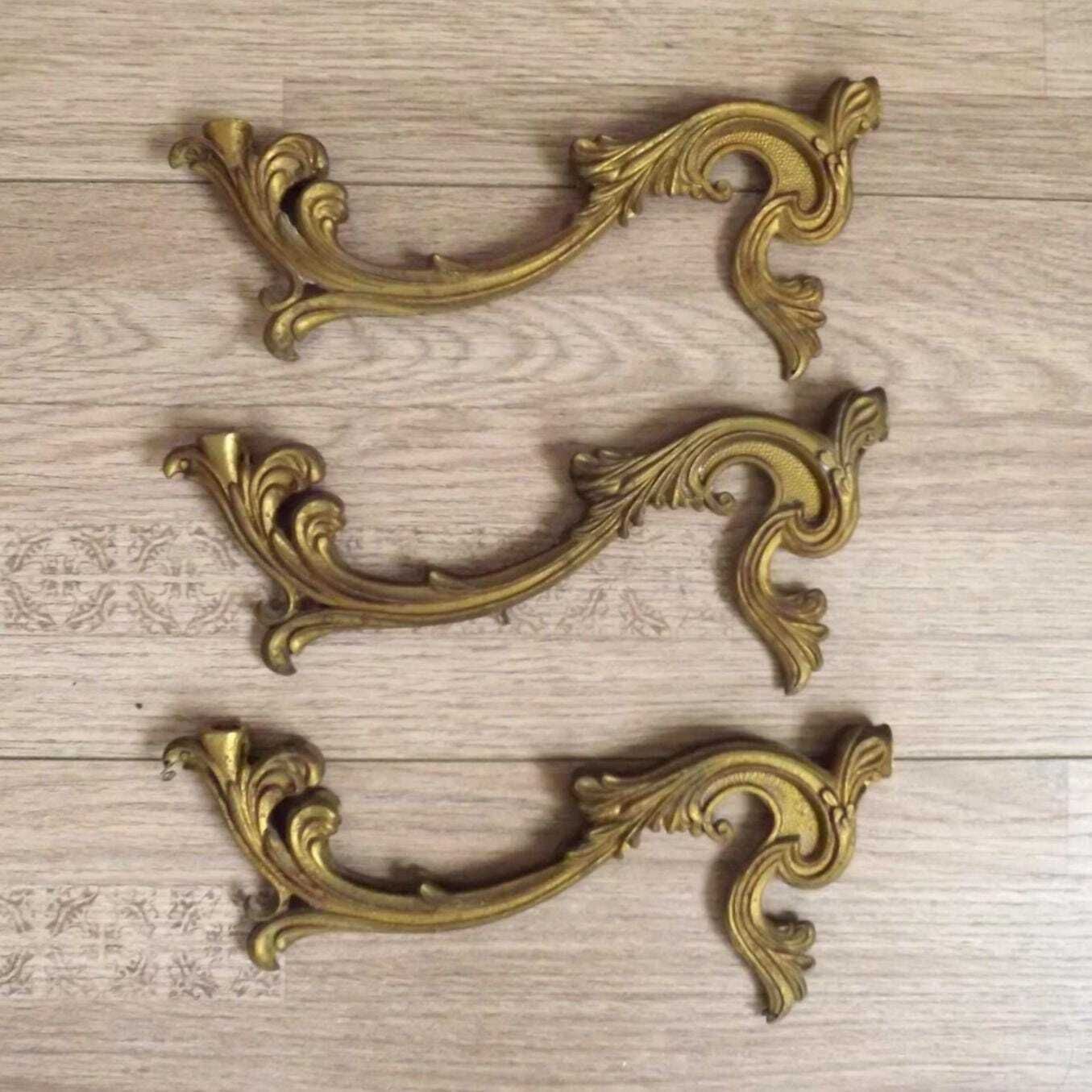 Set Of 6 French Antique Bronze Chandelier Arms Scroll Design Acanthus Leaf   French Vintage Chandelier Replacement Parts. photo for sale