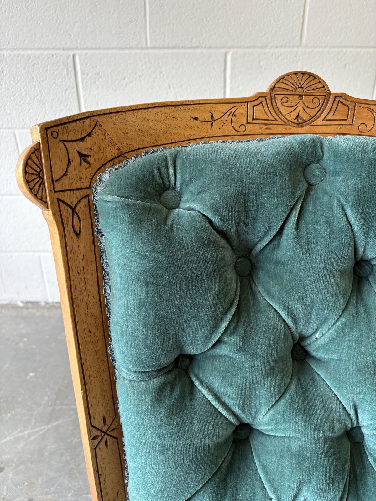 Victorian Buttoned Back Nursing Chair With Carved Detail photo Furniture