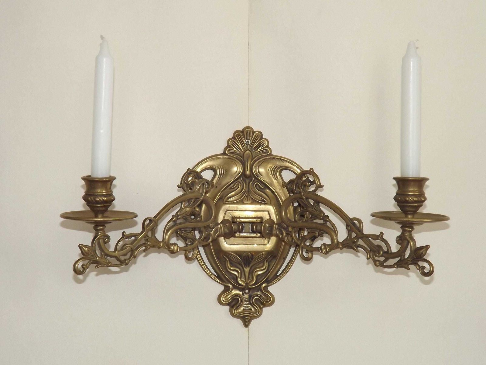 French Art Deco Large Bronze Double Candle Holder Piano Sconce   French Antique Lighting. Bronze Piano Candle Sconce. Candle Wall Sconce.