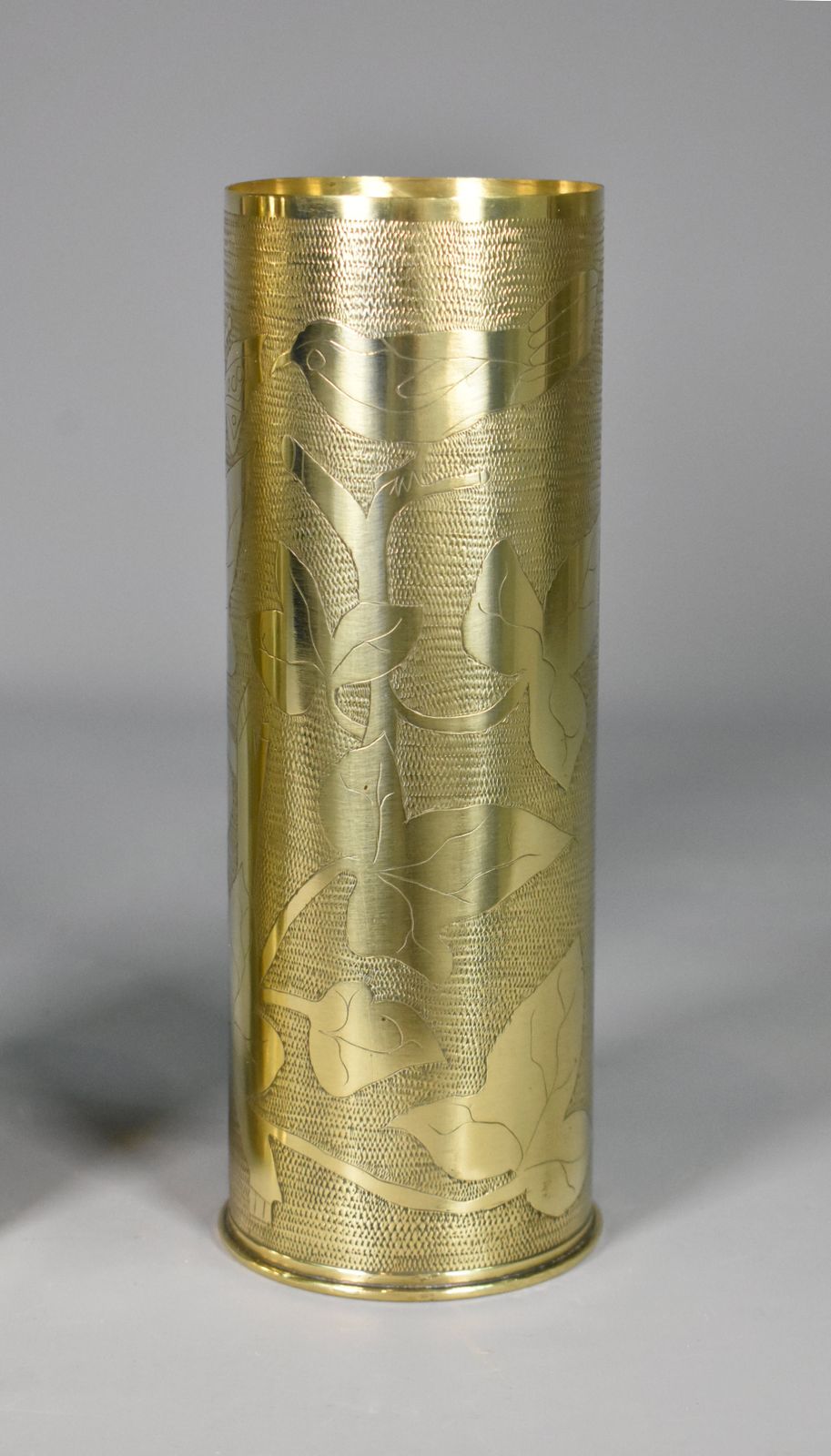 Pair Antique French Trench Art Brass Shell Vases Ww1 photo for sale