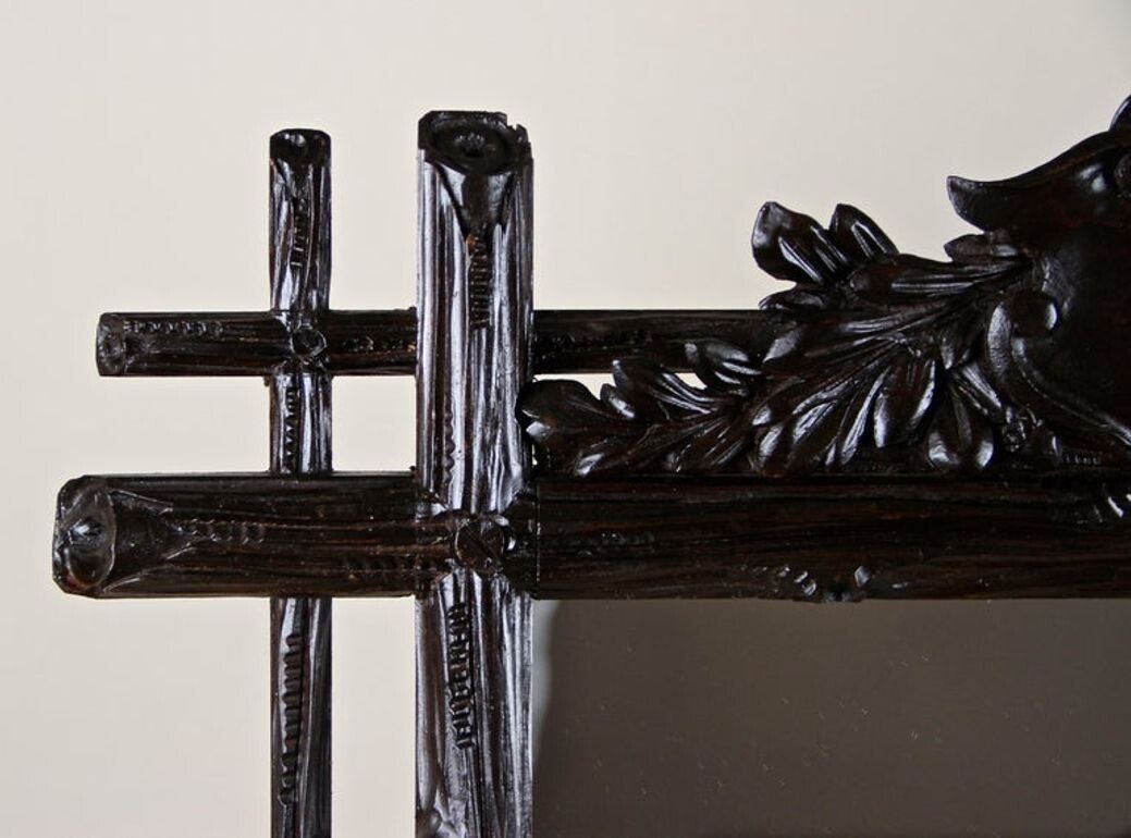 19th Century Black Forest Rustic Mirror With Coat Of Arms Carving, At, Circa 1880 photo for sale