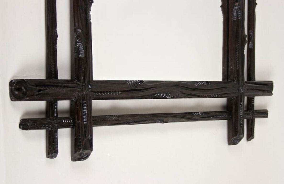 19th Century Black Forest Rustic Mirror With Coat Of Arms Carving, At, Circa 1880 photo vintage