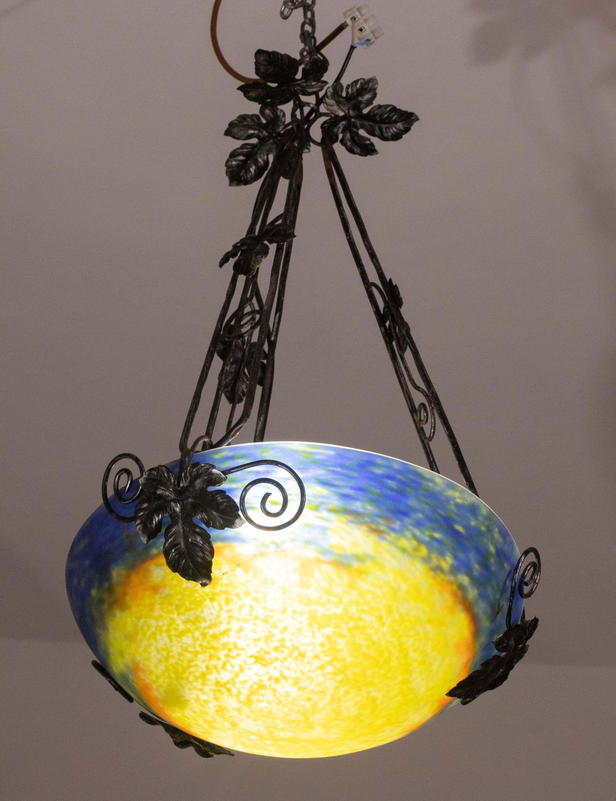 Art Deco Yellow Pendant Light By G.V. De Croismare, Muller Frères, France, 1920s photo furniture