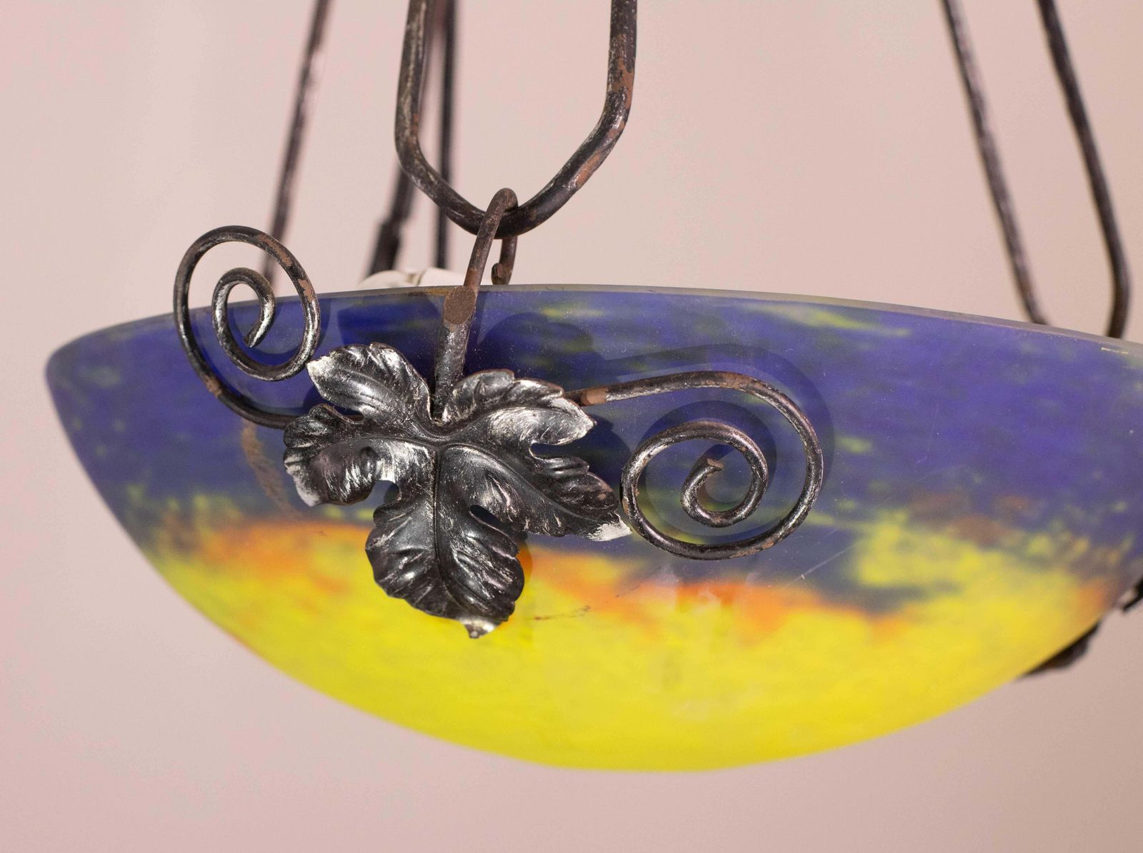 Art Deco Yellow Pendant Light By G.V. De Croismare, Muller Frères, France, 1920s photo vintage