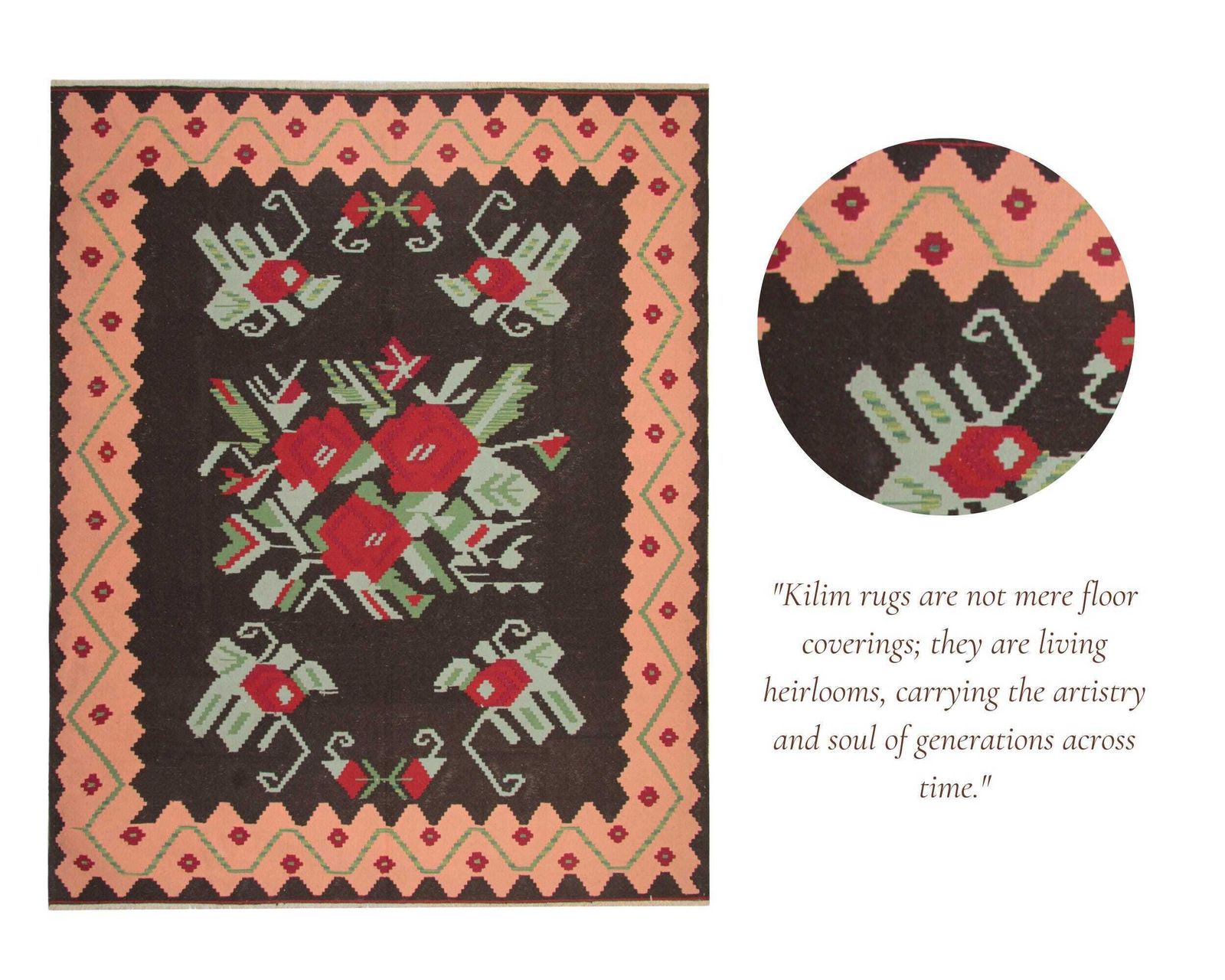 photo furniture 1940s Moldavian Kilim Rug: Large Floral Wool Flatweave, Oriental Folk Art (306x242cm