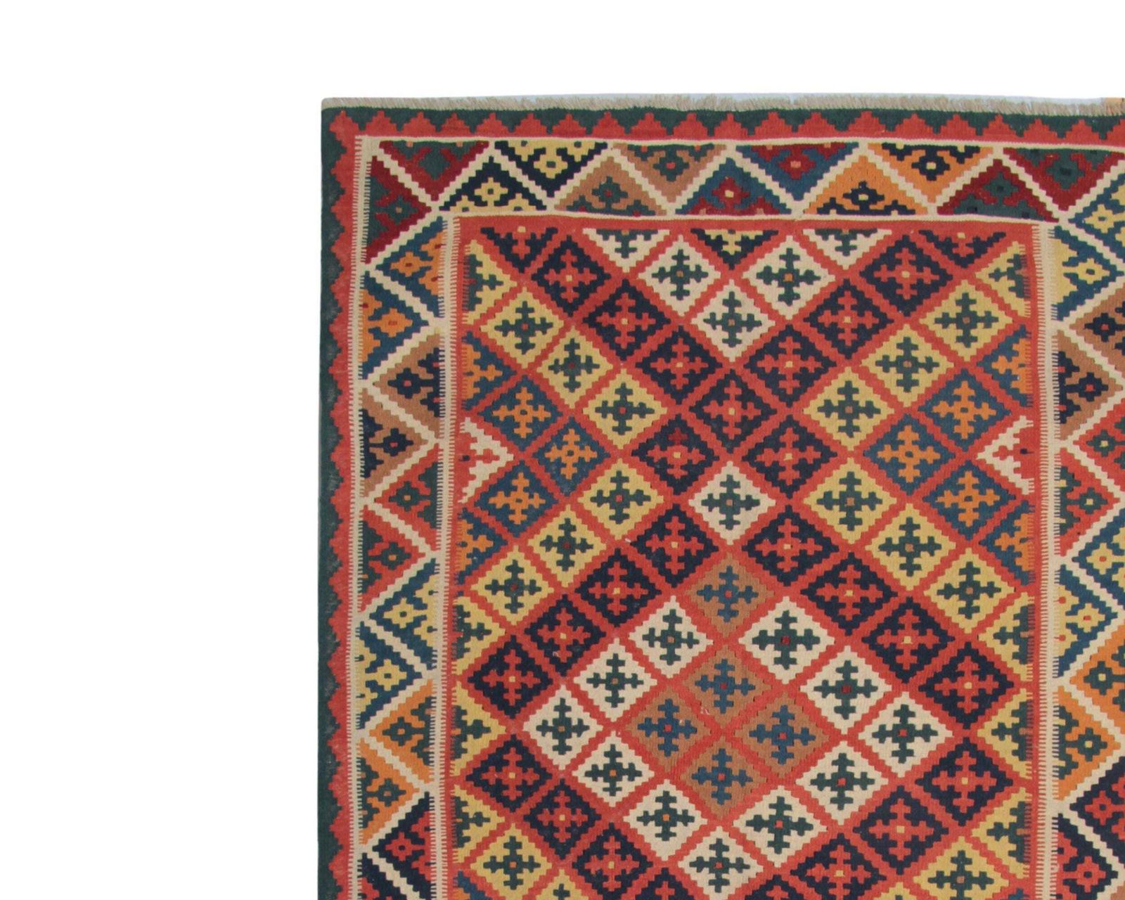 Vintage Kilim Rug: 1950s Wool Flatweave, Geometric Tribal Design (300 × 147 Cm) photo for sale