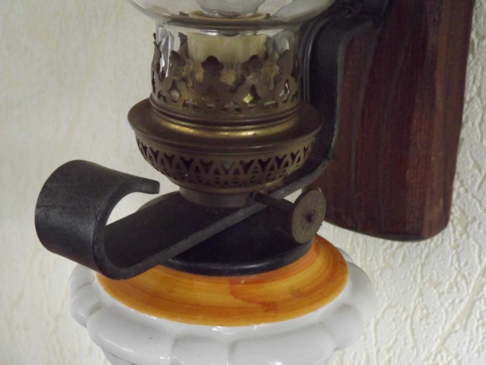 French Vintage Wood Porcelain & Iron Country Wall Light Glass Funnel Shade   French Vintage Lighting. French Country Style Wall Light. photo vintage
