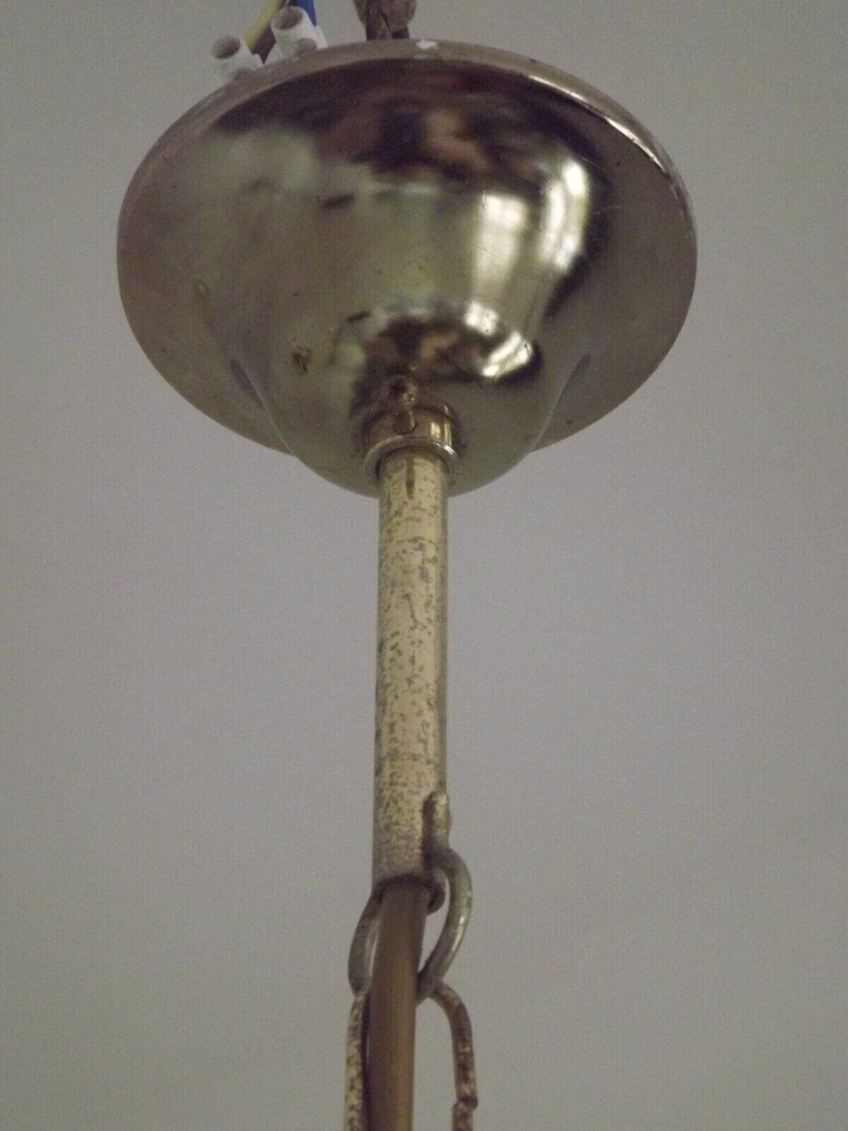 Vintage French Gold Metal 3 Bulb Ceiling Light 6 Floral Amber Glass Panels   Vintage French Light. Glass Panel Light. Thistle Floral Design. photo buy