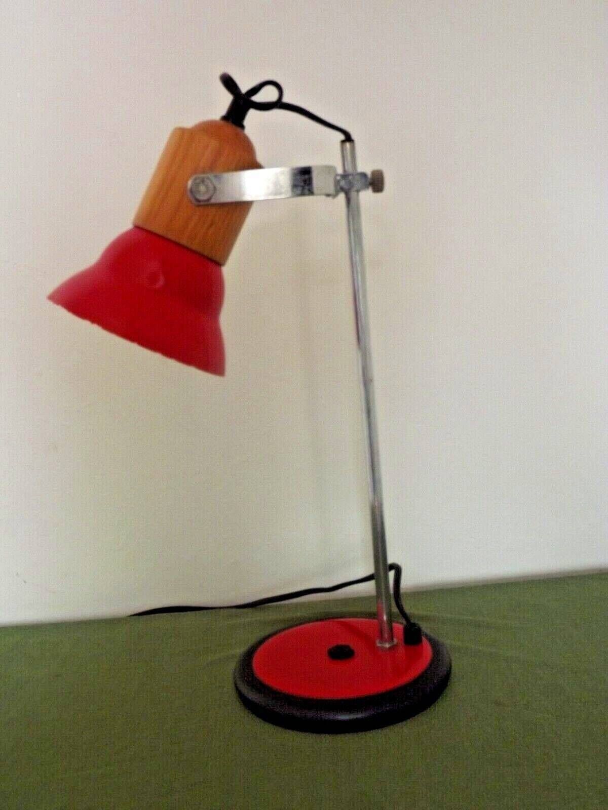 French Vintage Retro Adjustable Desk Lamp Red Black Silver & Wood Effect   Vintage French Lighting. Retro Lamp. Adjustable Desk Lamp. photo 65.0