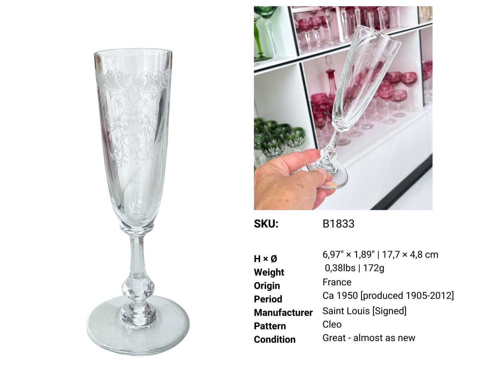 Saint Louis Champagneglas | 1 Flûte | Model Cleo, Gesigneerd photo furniture