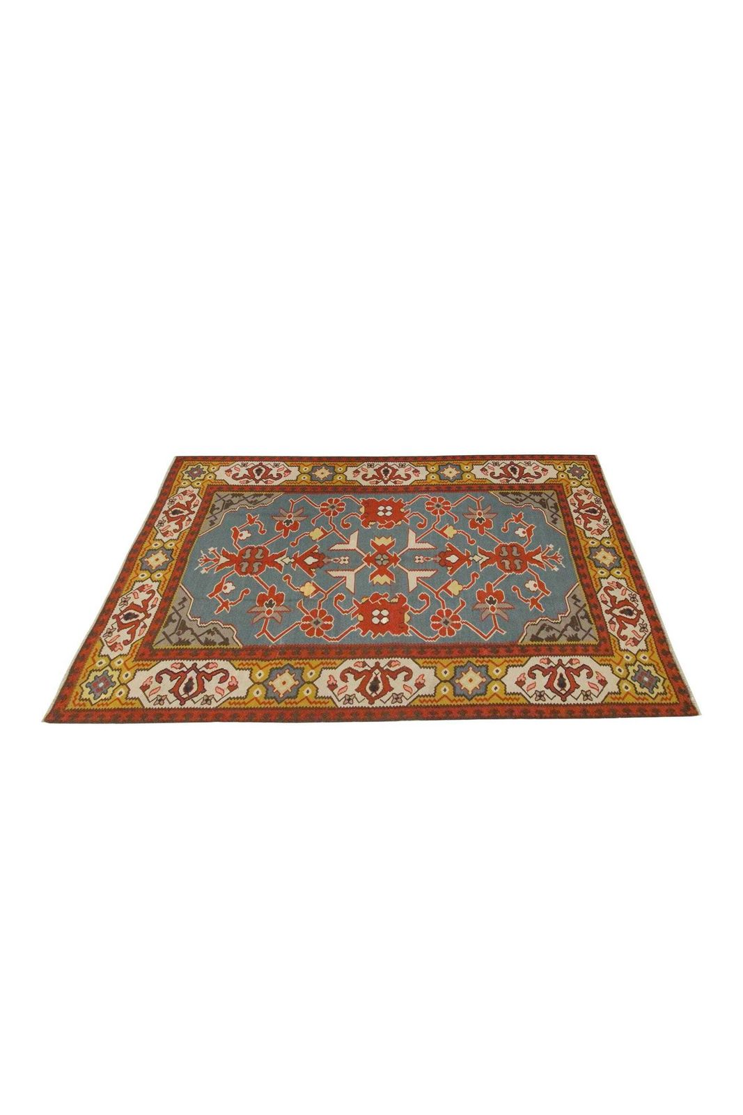 Antique Anatolian Kilim Rug, Handmade Wool Flatweave Carpet, Red & Gold Floral Geometric Kilim 200 × 133 Cm photo furniture