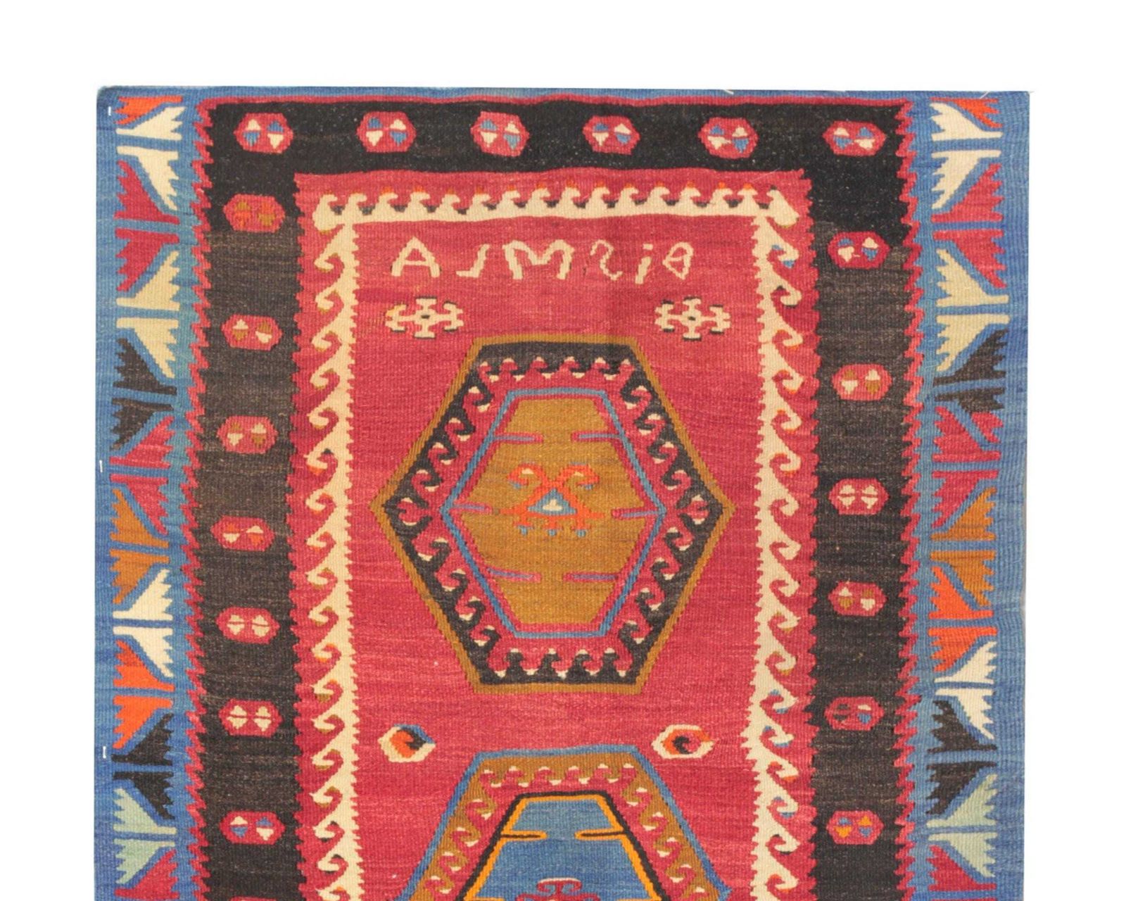Small Turkish Kilim Rug Wool Medallion Flatweave Antique Carpet 1940s, 4'3" × 2'5" Ft photo furniture