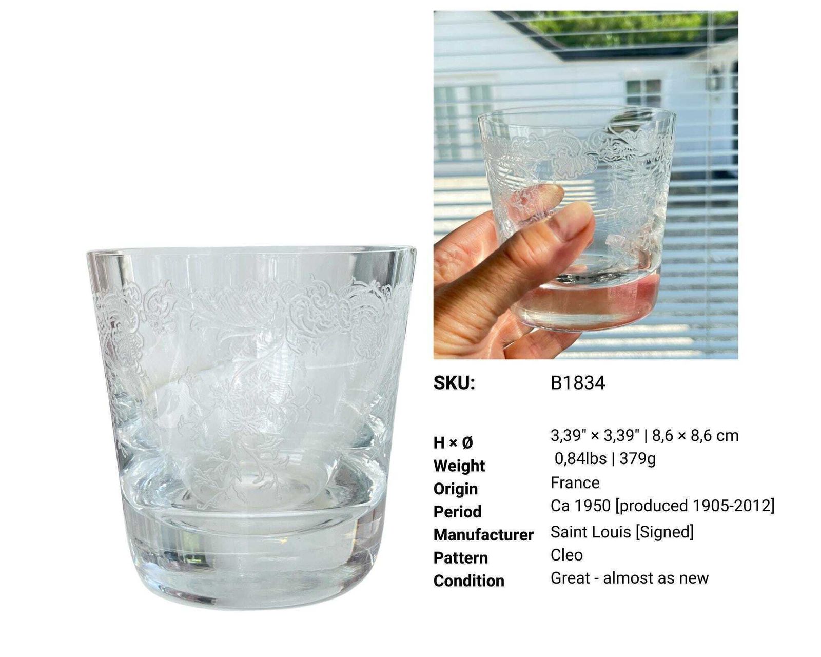 Saint Louis Whiskyglas | 1 Stuk | Model Cleo, Gesigneerd photo for sale