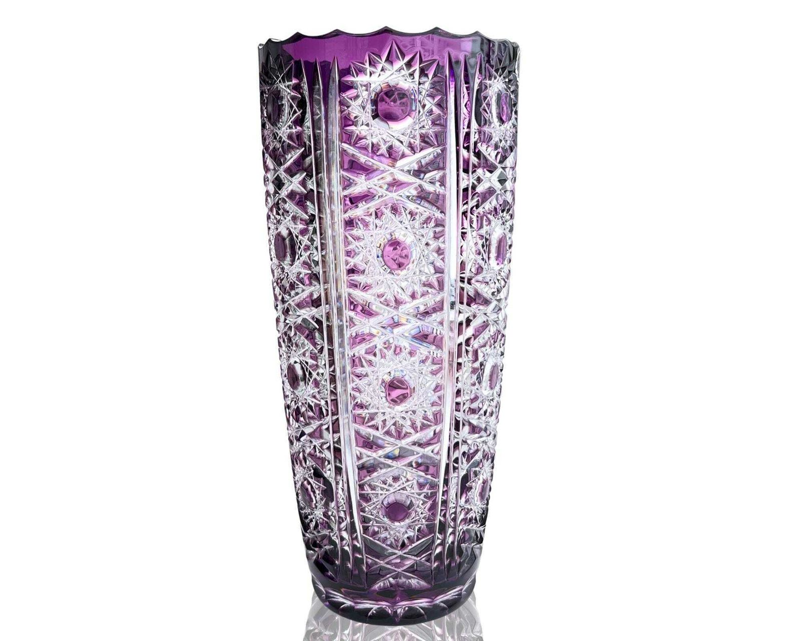 Amethyst Kristallen Vaas | Handgemaakt, Geslepen Glas | Paarse Decoratie