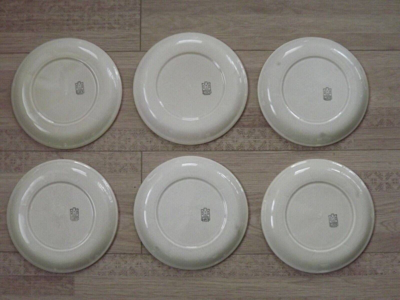 Set Van 6 Vintage Franse Beige Porseleinen Gien Fonduebordenmet 6 Vakken   Frans Vintage Tafelgerei. Gien Fondueborden. Beige En Bruin photo for sale