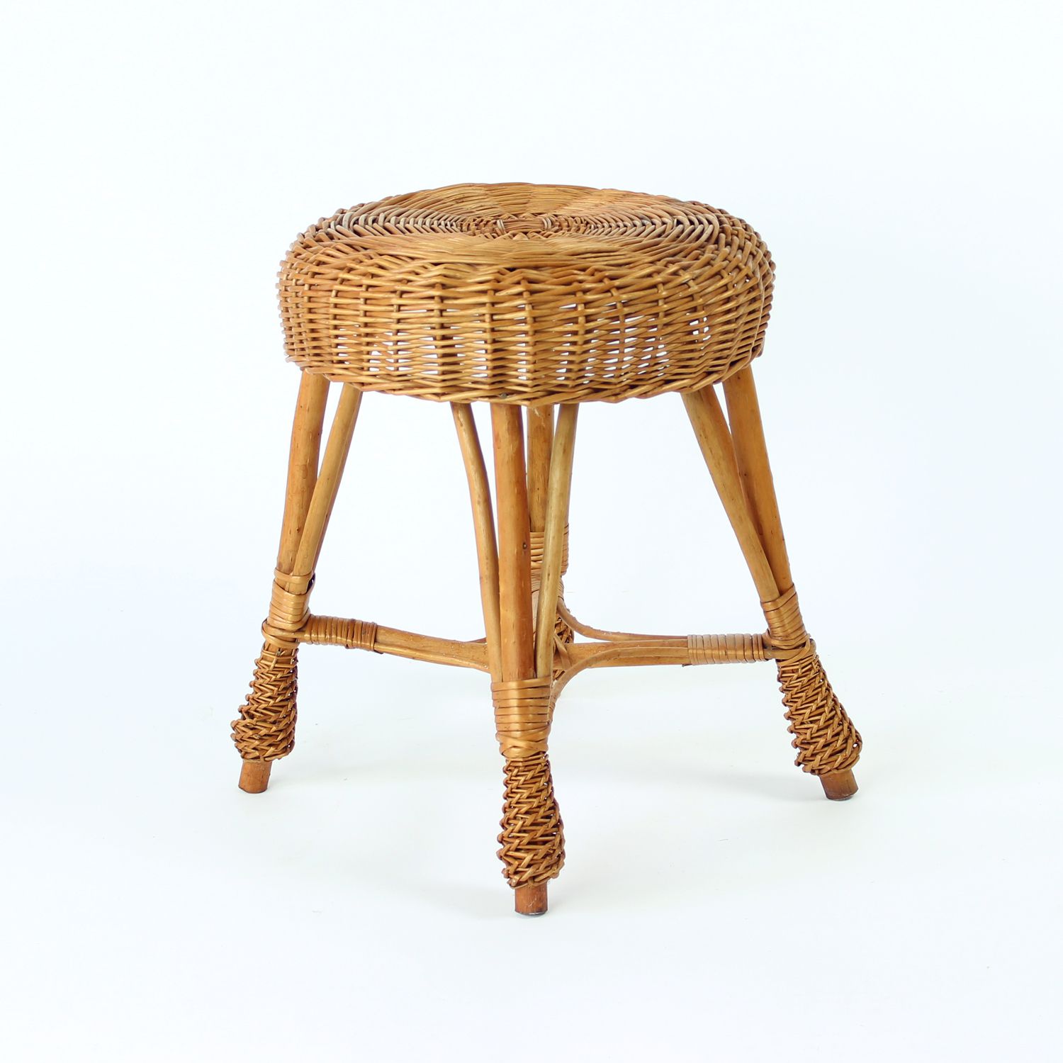 Vintage Rattan Stool, Czechoslovakia 1960s photo Furniture