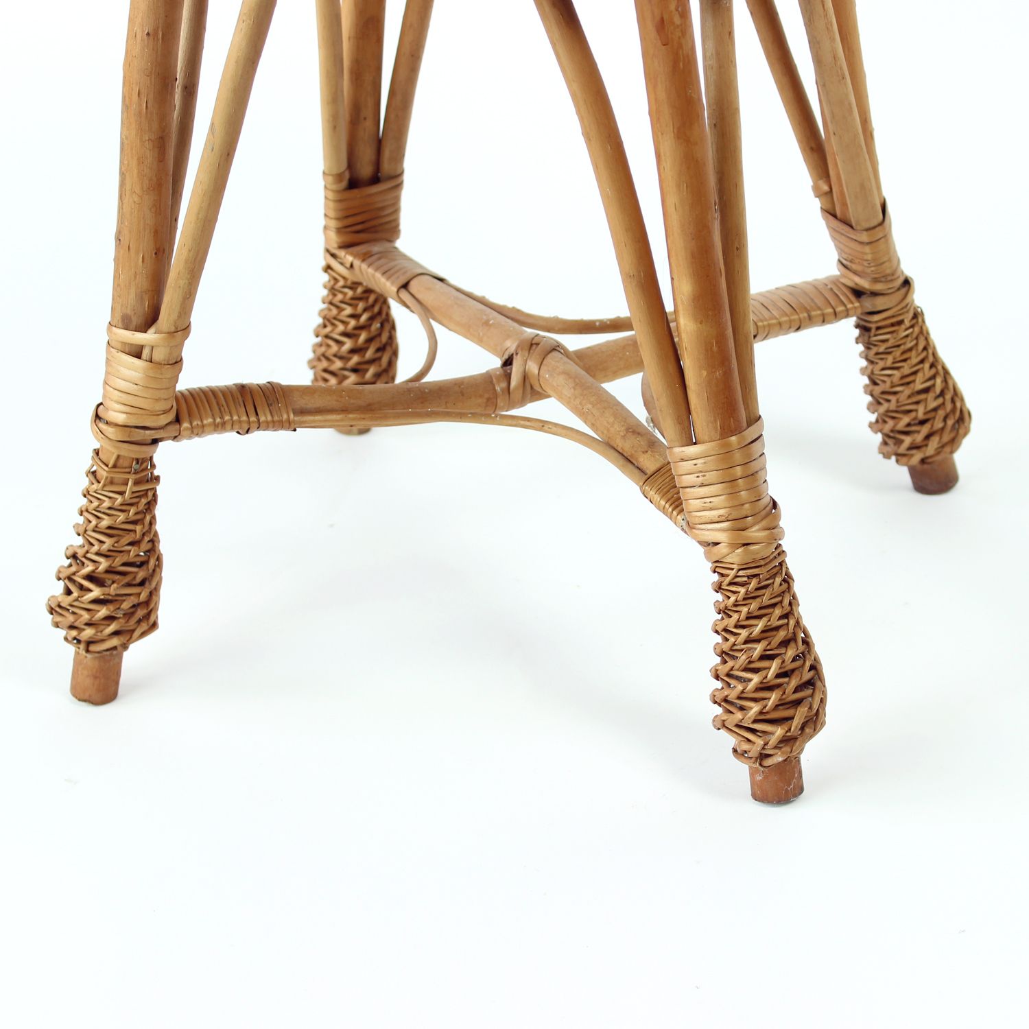 Vintage Rattan Stool, Czechoslovakia 1960s photo vinterior