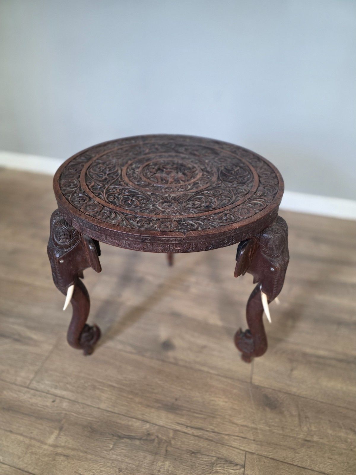 Antique Early 20th Century Bermese Carved Elephant Occasional Sidetable photo for sale