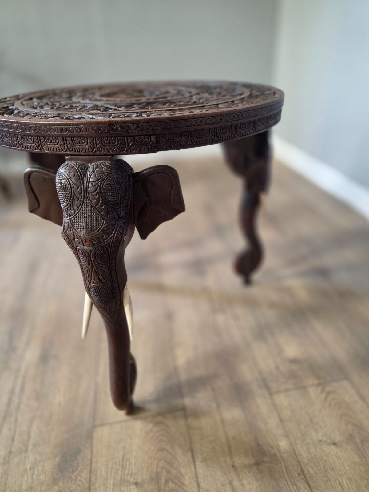 Antique Early 20th Century Bermese Carved Elephant Occasional Sidetable photo 575.0
