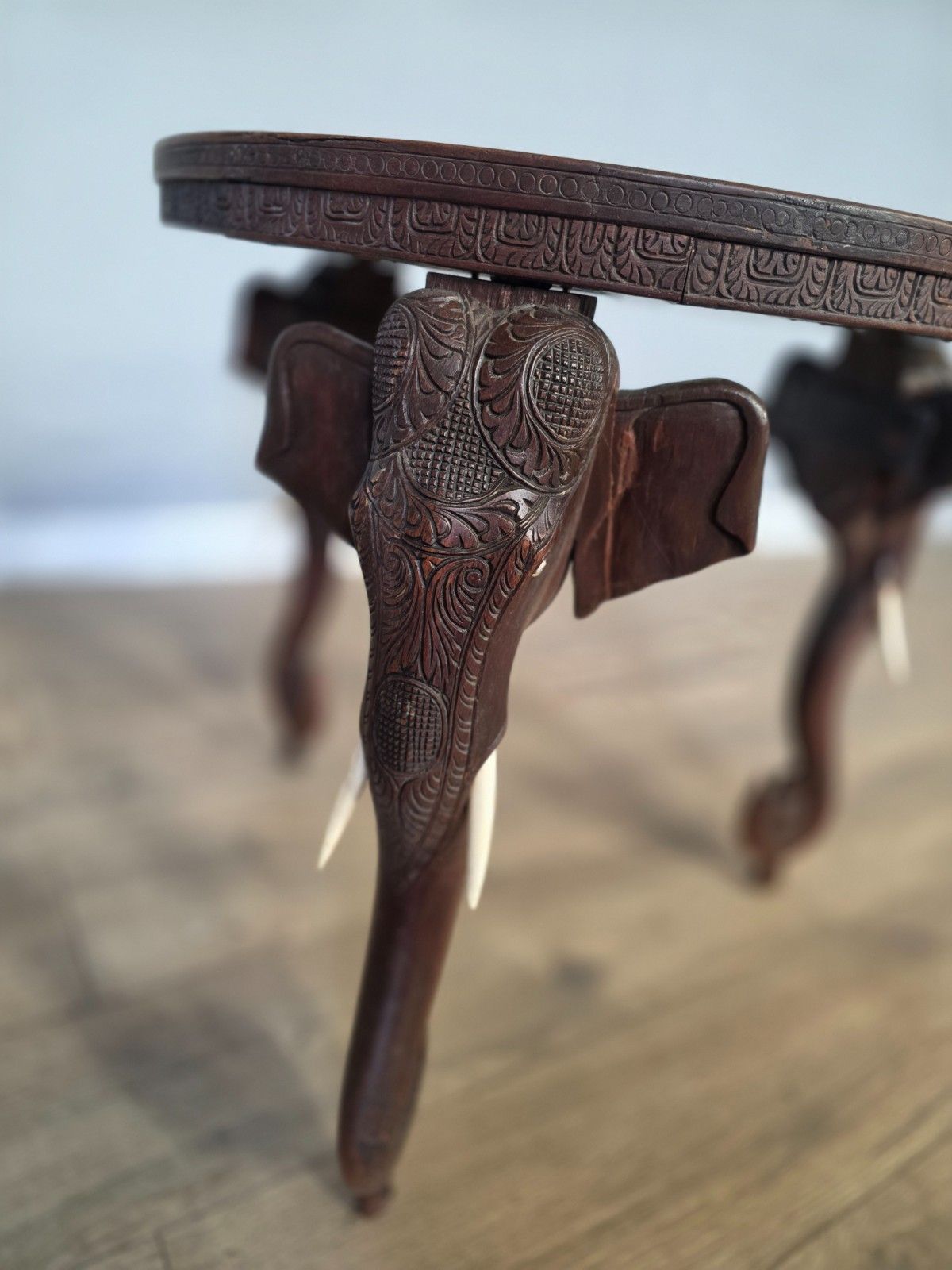 photo furniture Antique Early 20th Century Bermese Carved Elephant Occasional Sidetable