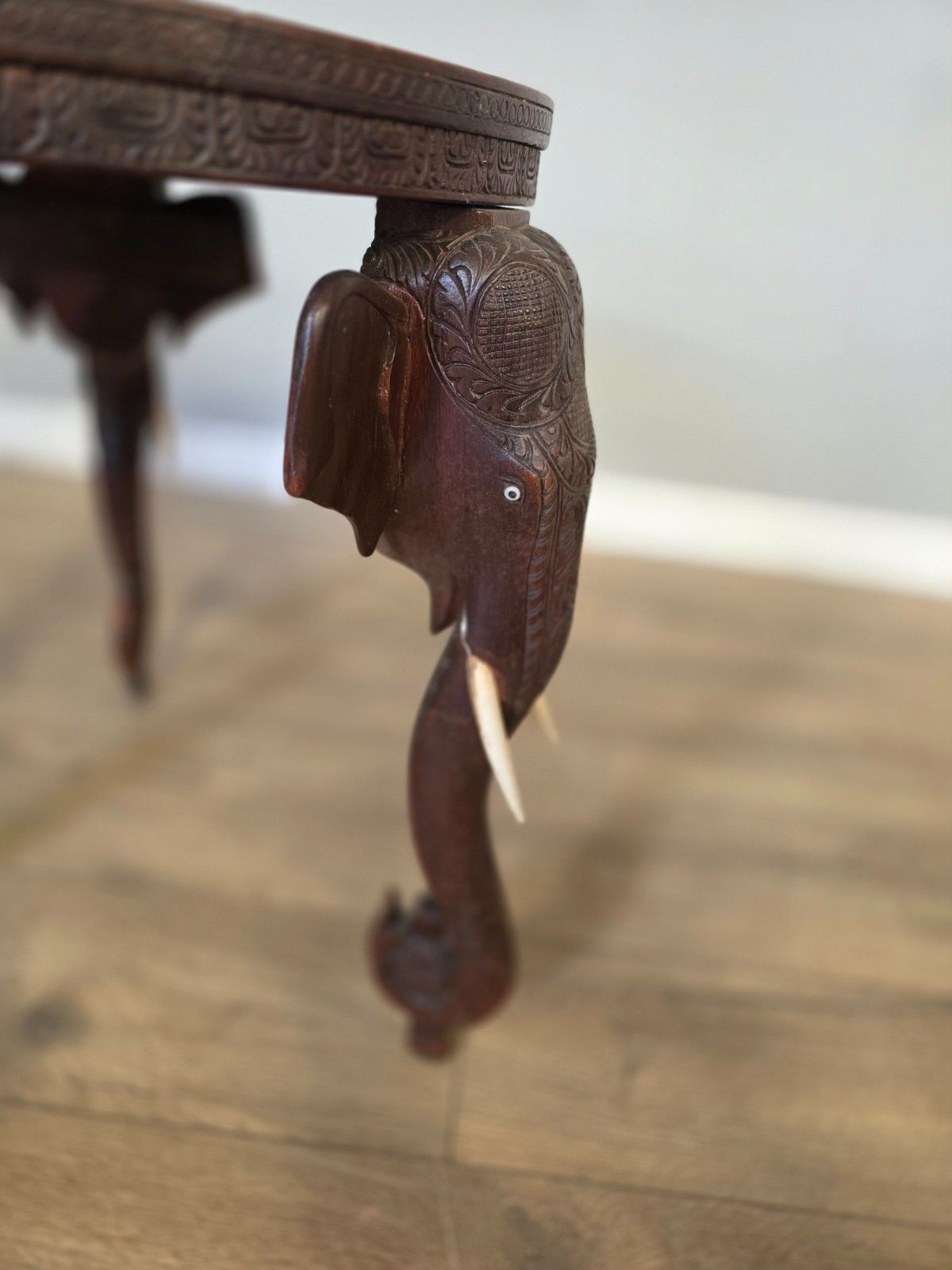 Furniture Antique Early 20th Century Bermese Carved Elephant Occasional Sidetable photo