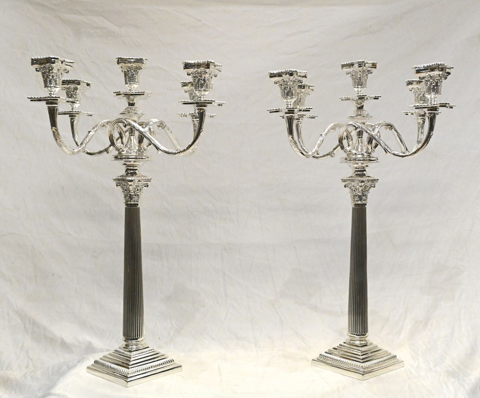 Regency Silver Plate Candelabras Doric Column Candles