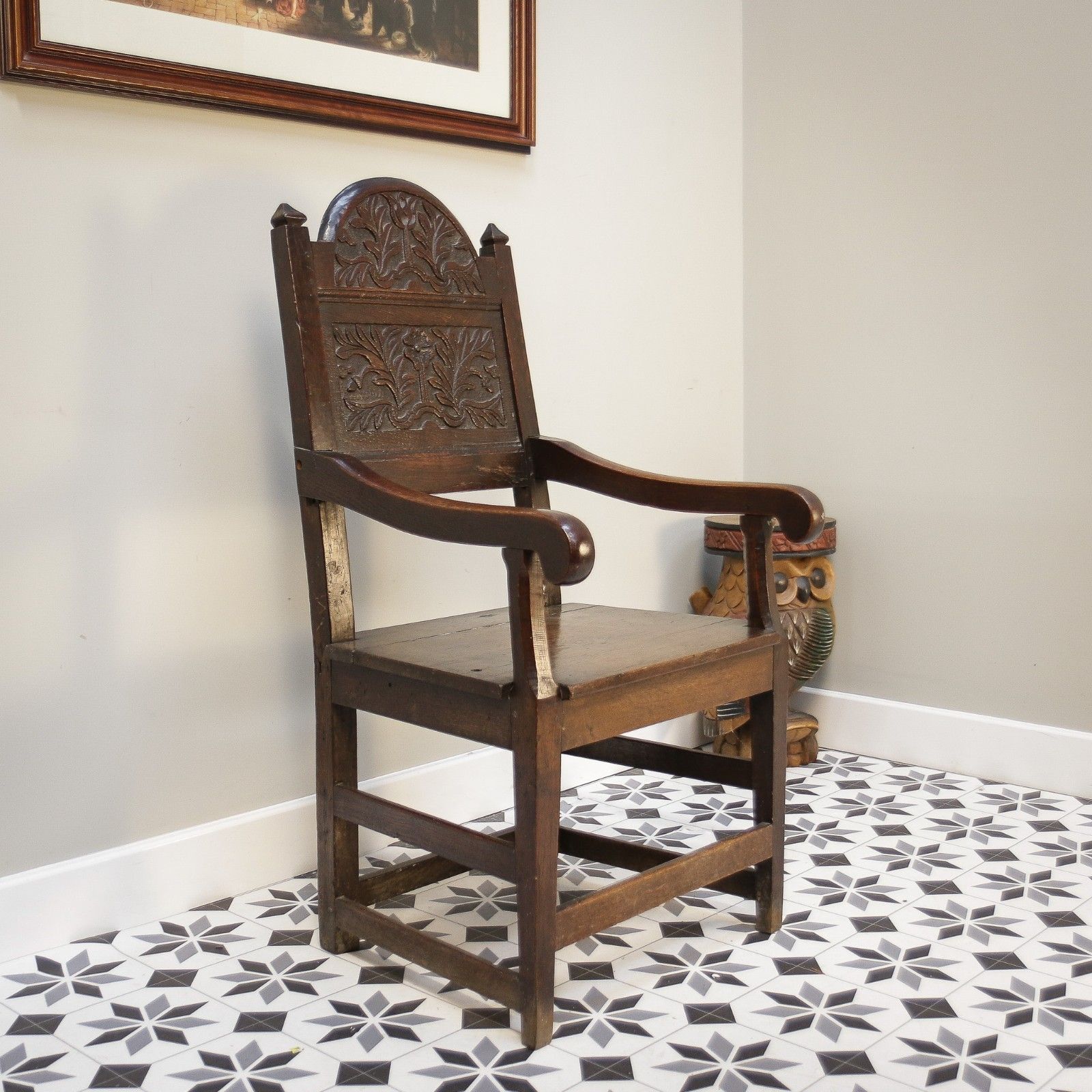 Wainscot Chair Oak 18th Century Hand Carved Back photo furniture