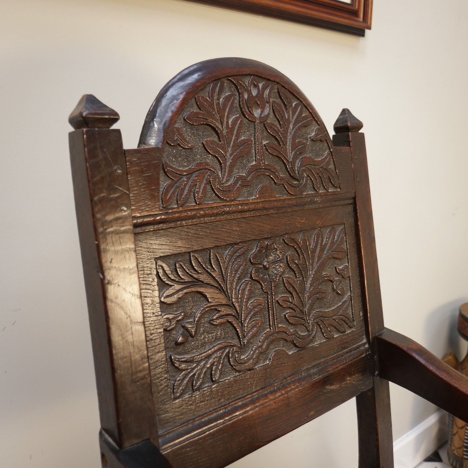 photo for sale Wainscot Chair Oak 18th Century Hand Carved Back