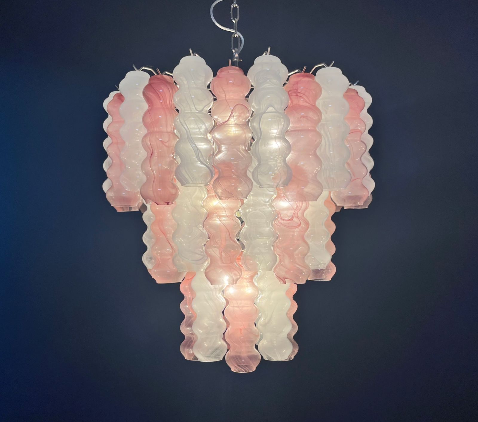 photo vinterior Large Three Tier Murano Glass Tube Chandelier   White And Pink Albaster