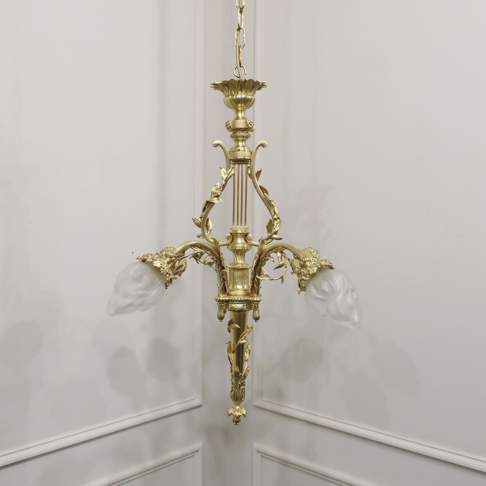 French Neoclassical Style Gilt Bronze Lyre Chandelier
