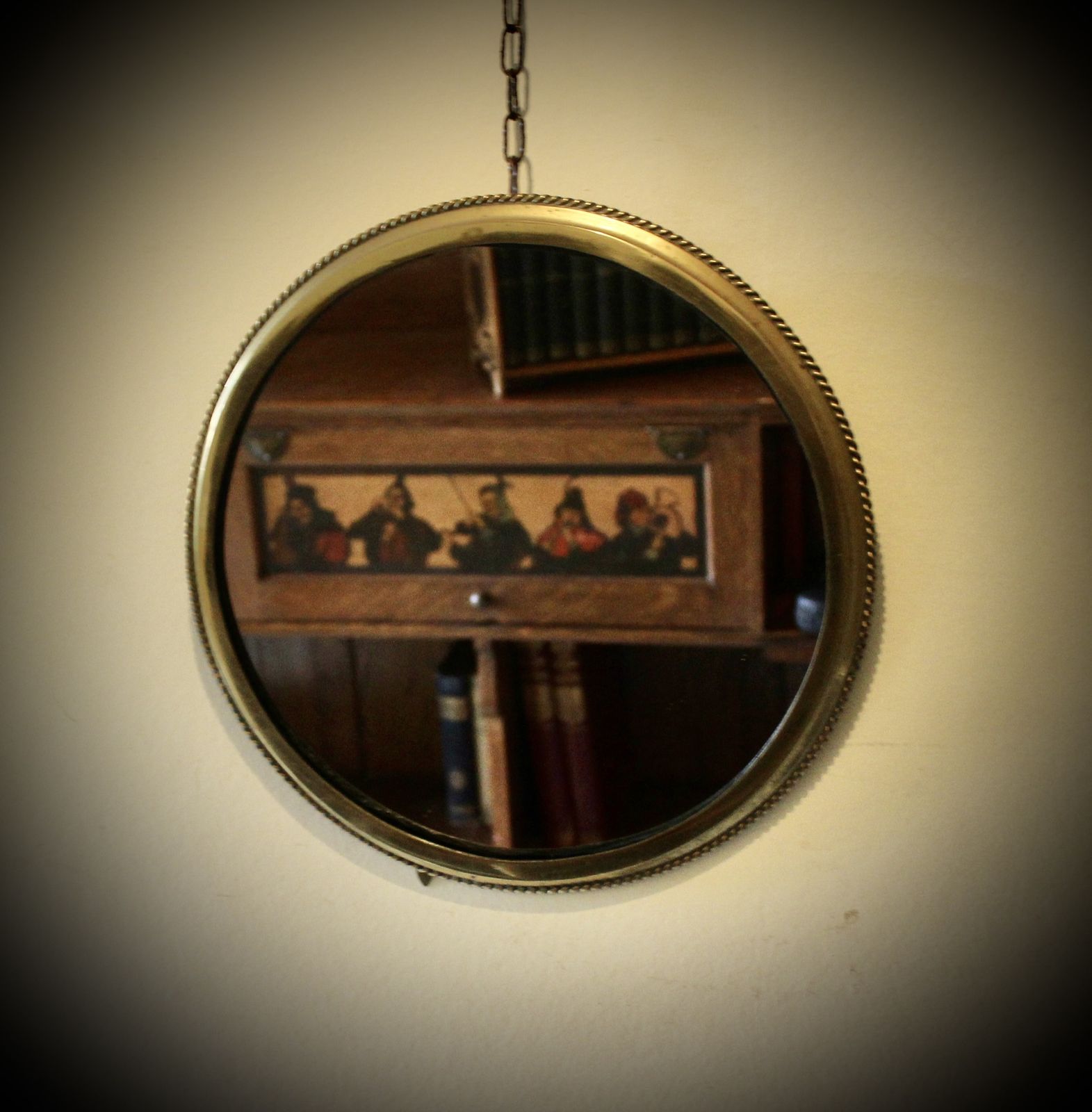 Circular Brass Ribbed Wall Mirror. photo furniture