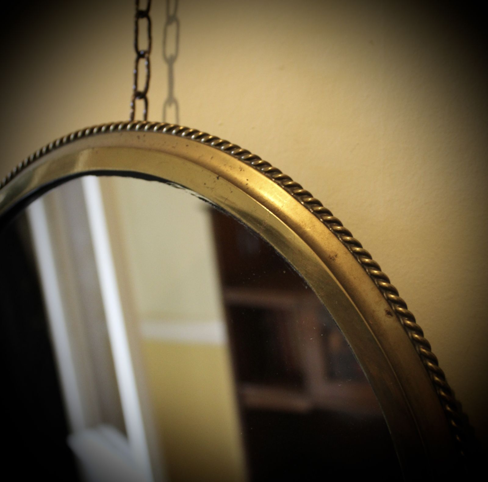 Circular Brass Ribbed Wall Mirror. photo for sale