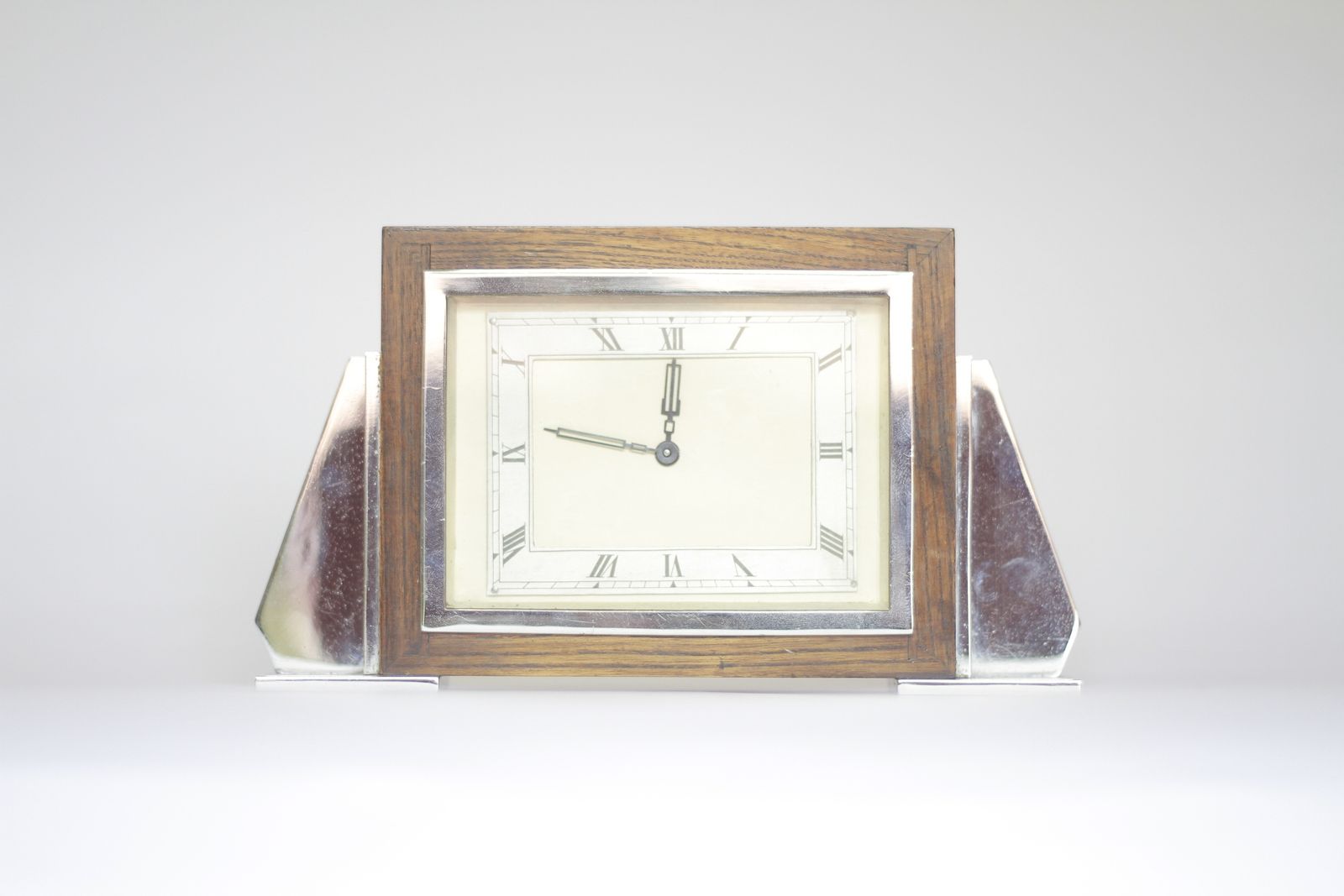 Art Deco Oak & Chrome Mantel Clock