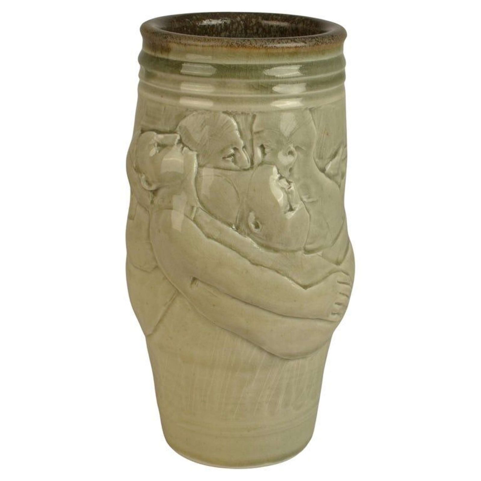 Figurative Ceramic Vase By Arnaud Lang With Bas Relief Of Men
