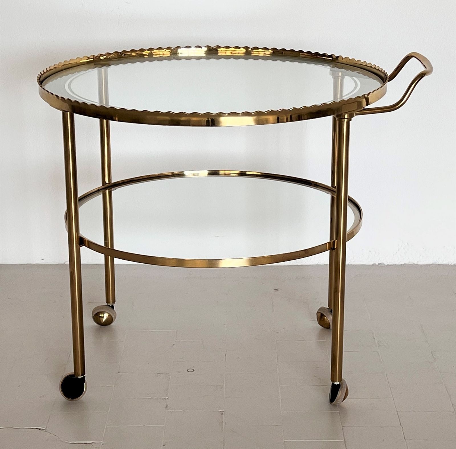 photo for sale Midcentury Brass And Glass Trolley Or Bar Cart By Vereinigte Werkstätten, 1970s