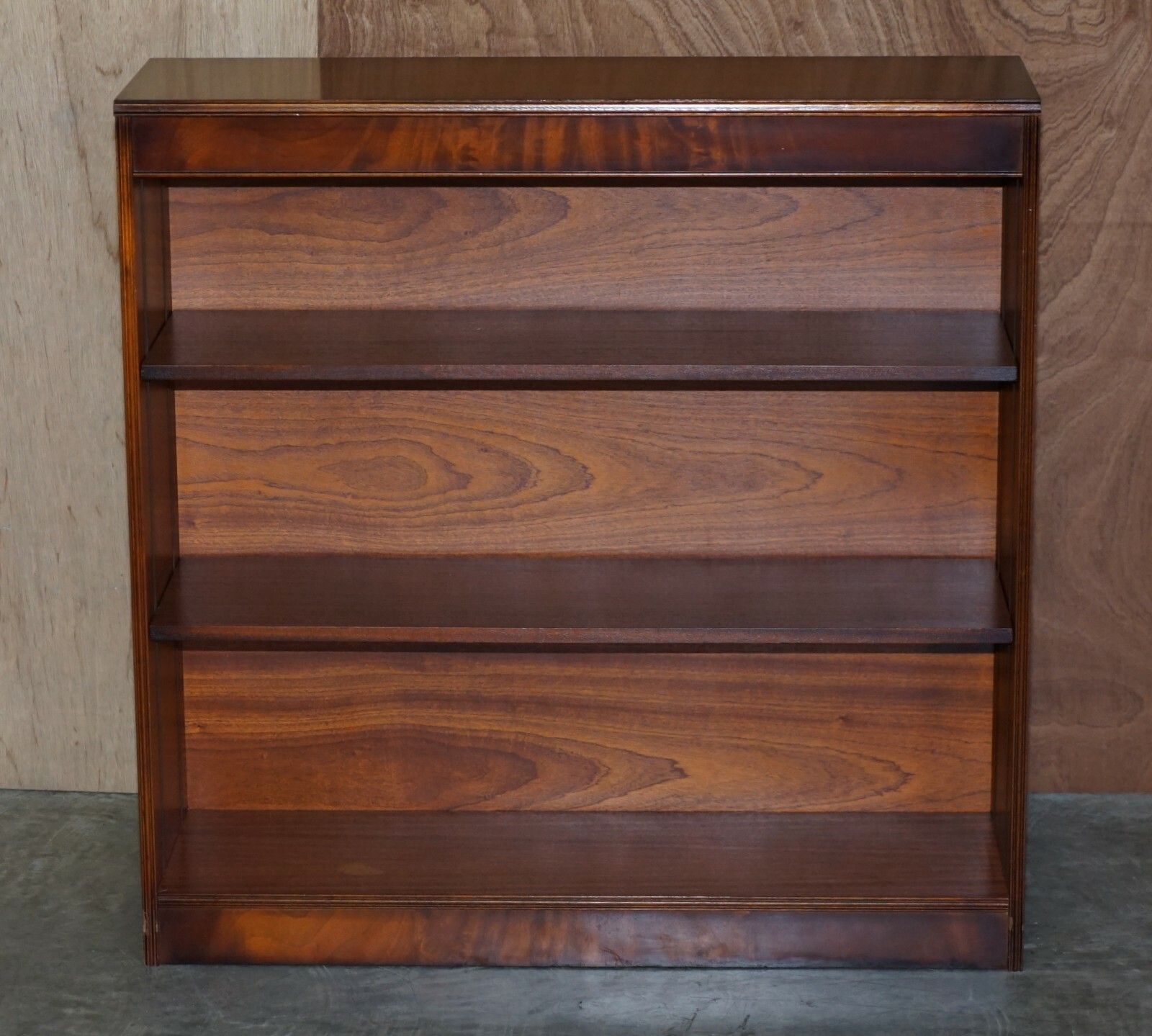 Furniture Pair Of Shaws Of London Flamed Mahogany Dwarf Open Library Bookcases Part Suite photo