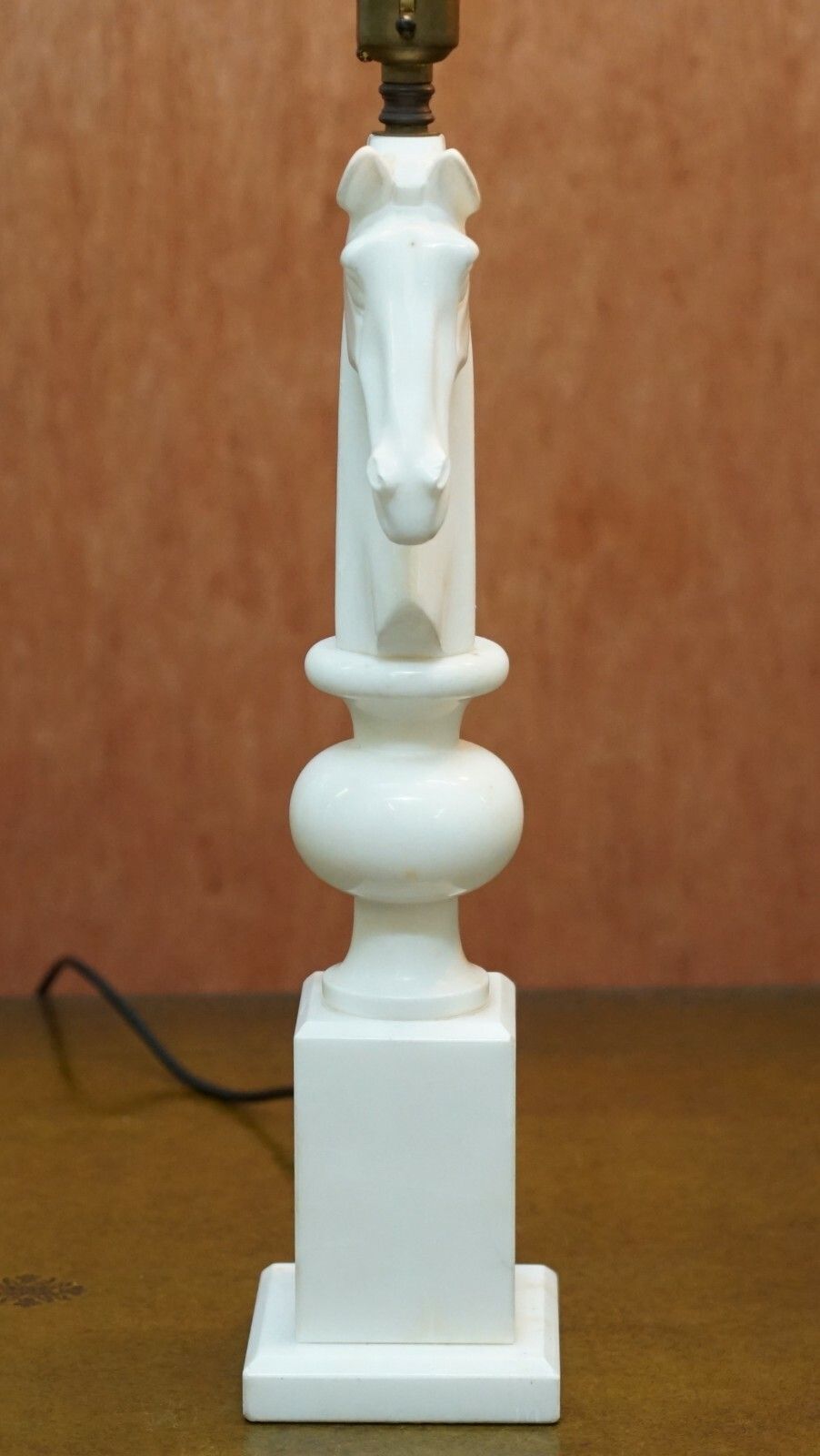 Pair Of Original 1950's Italian Carrara Marble Chess Horse Lamps Fully Serviced photo 1500.0