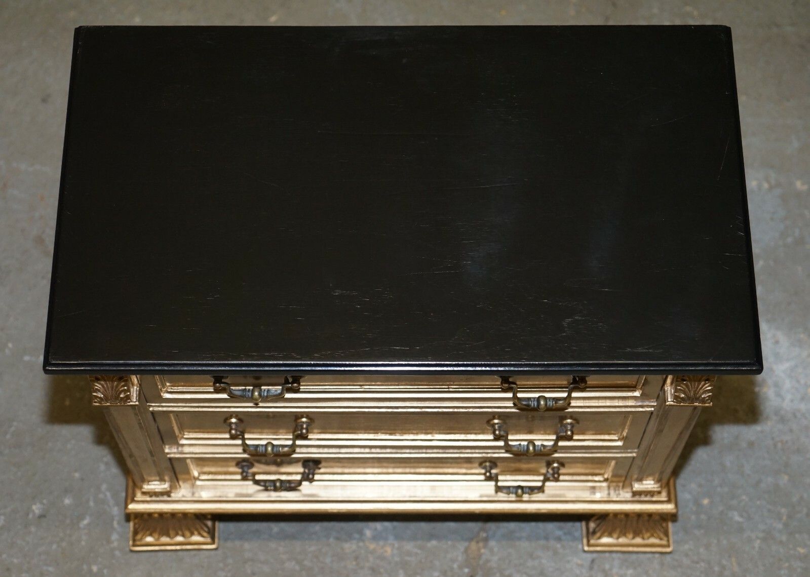 Pair Of Gold Over Silver Leaf Painted Bedside Table Sized Chests Of Drawers photo Furniture