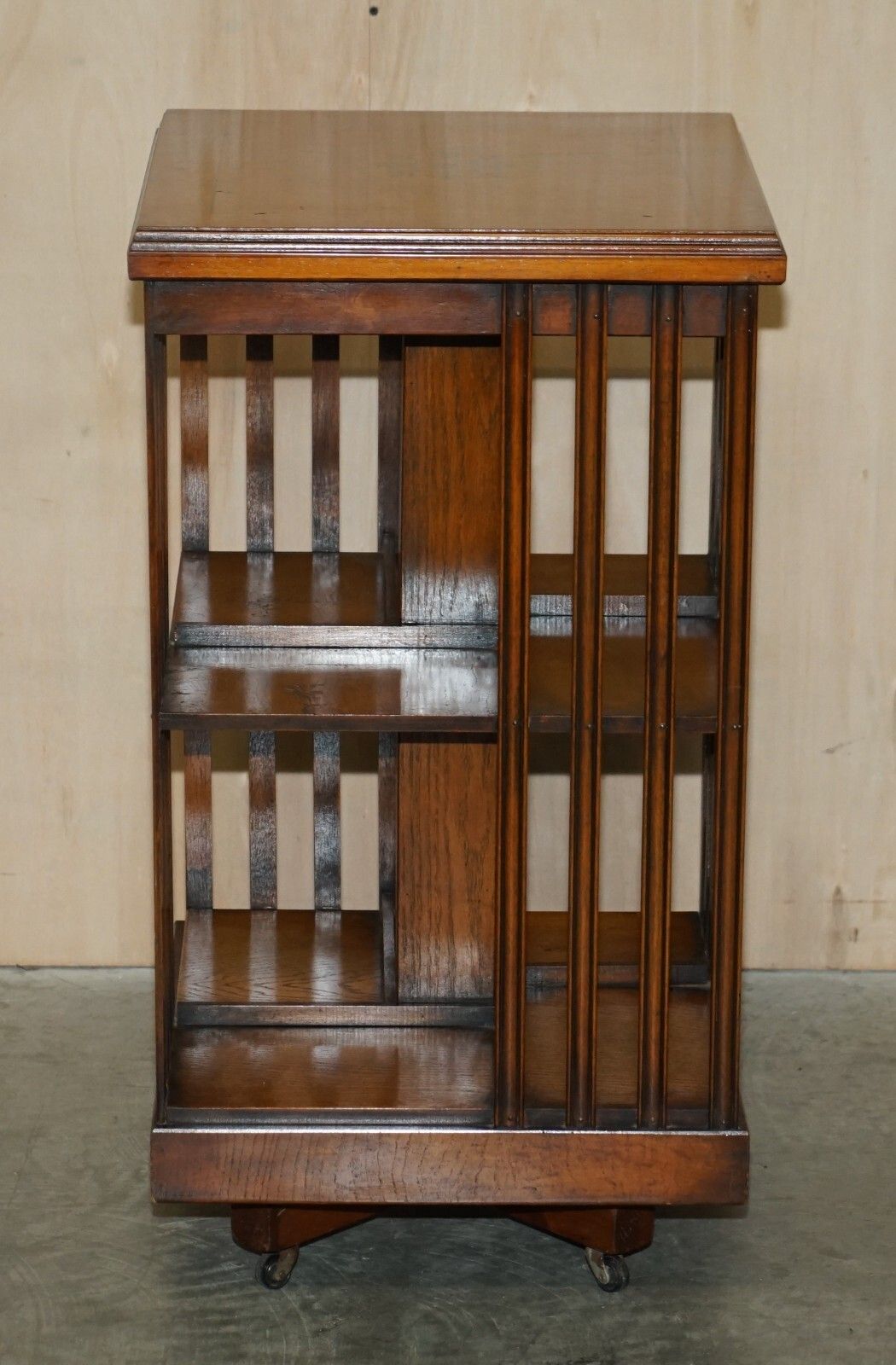 Fine Antique Sheraton Revival Burr Satinwood Revolving Bookcase Side End Table photo for sale