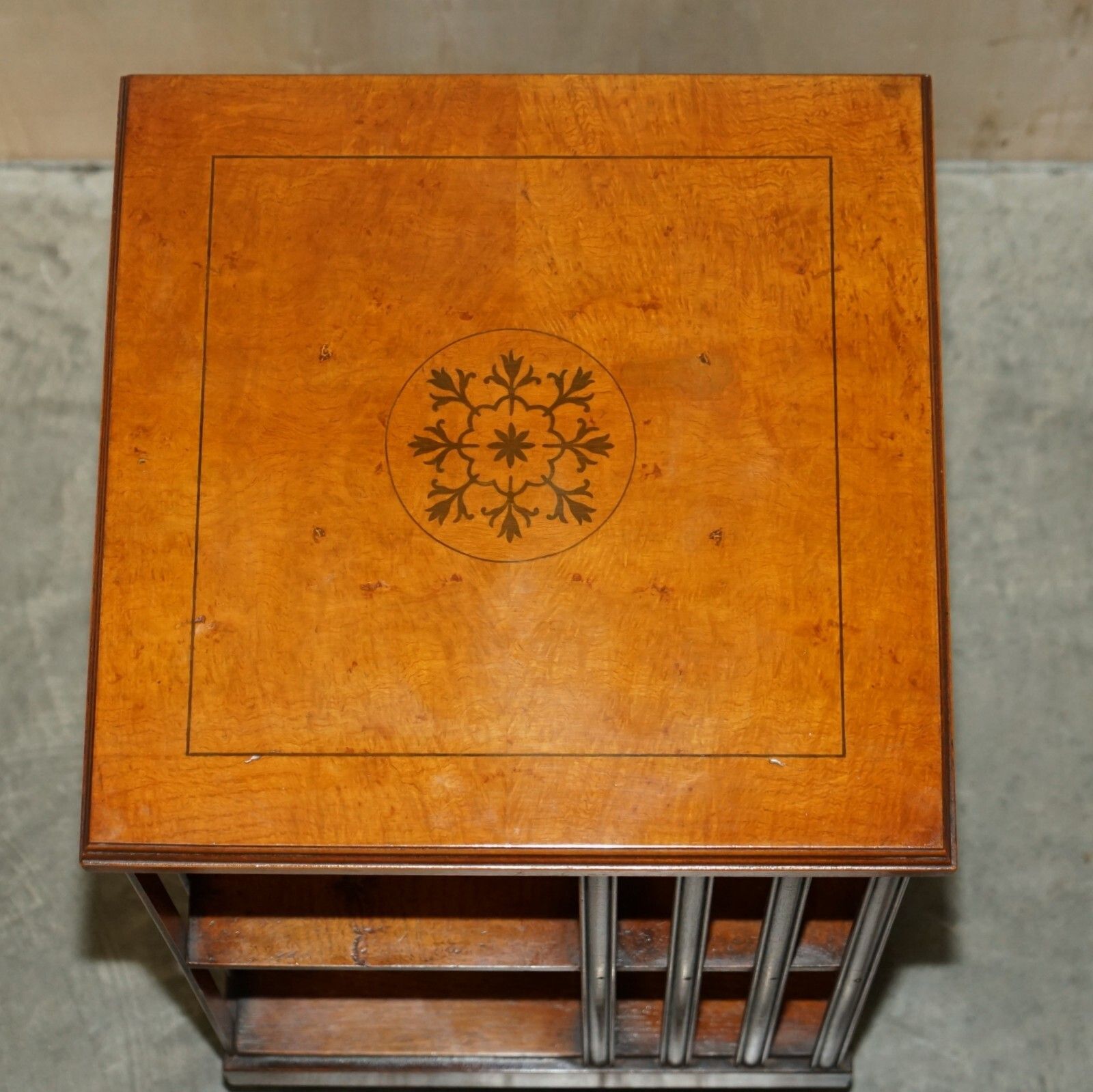 Fine Antique Sheraton Revival Burr Satinwood Revolving Bookcase Side End Table photo 1500.0