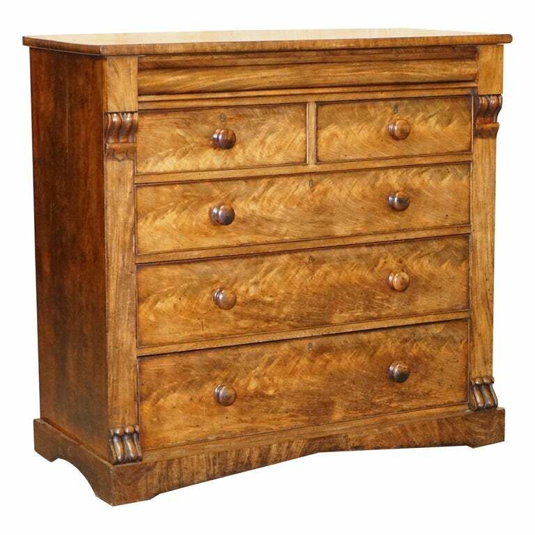 Huge 19th Century Victorian Light Flamed Mahogany Chest Of Drawers Hidden Drawer