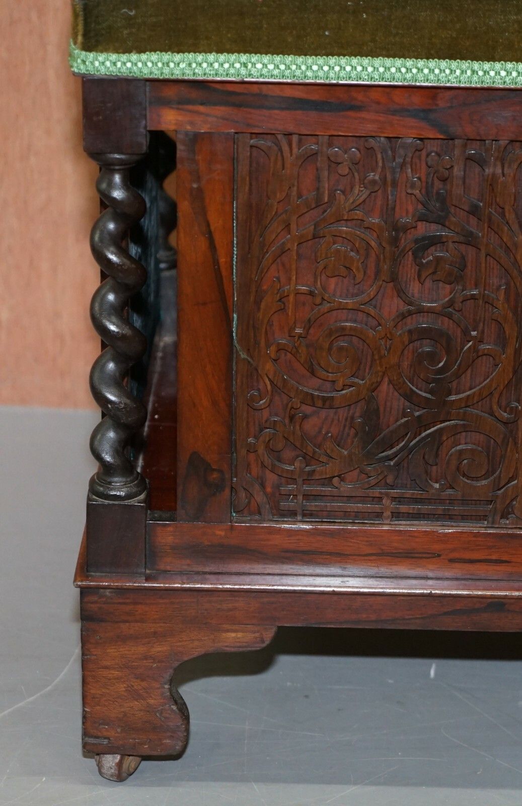 Sublime Antique Victorian Rosewood Heavily Carved Piano Stool Porcelain Castors photo Furniture