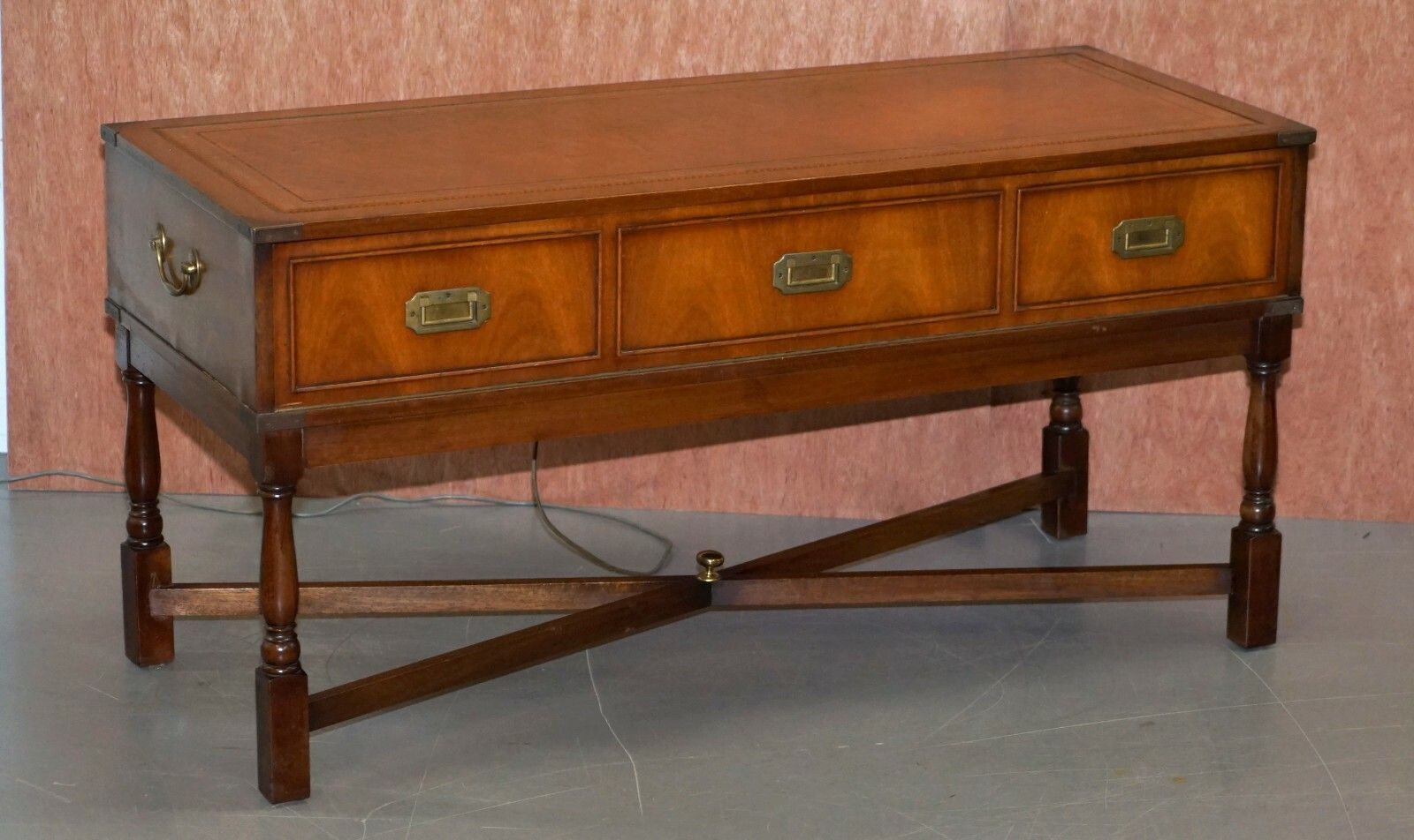 Military Campaign Style Console Coffee Table Hidden Radio Tape Record Player photo Furniture