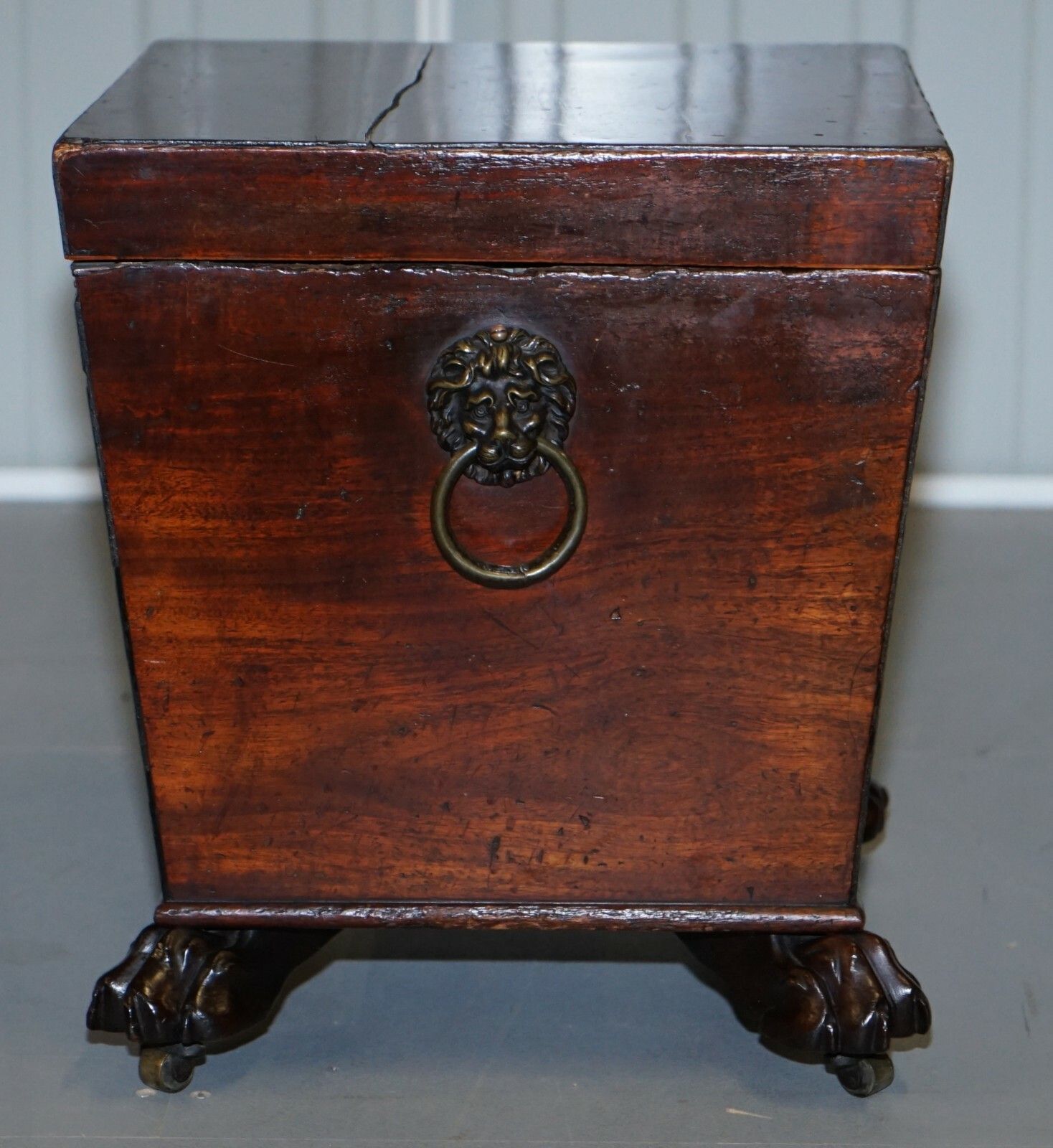 Original Regency Circa 1815 Mahogany Wine Cooler Lion Brass Handles Paw Feet photo vinterior
