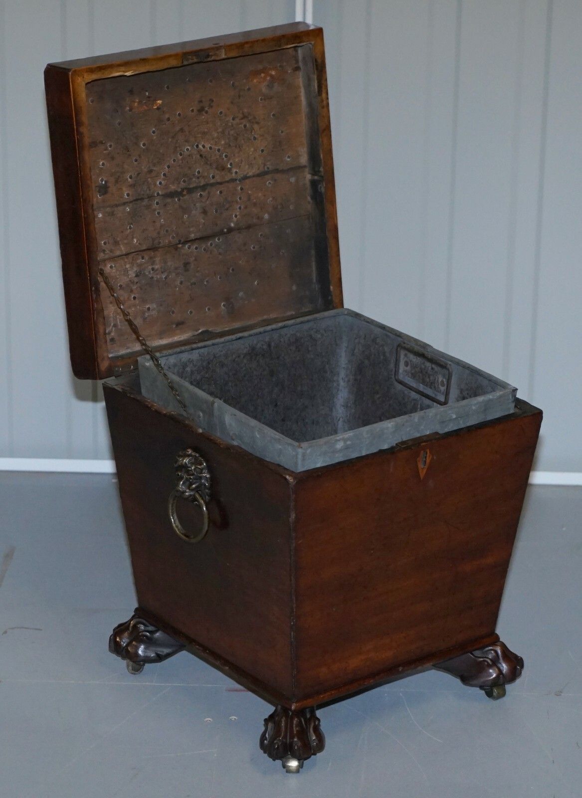 Original Regency Circa 1815 Mahogany Wine Cooler Lion Brass Handles Paw Feet photo vintage