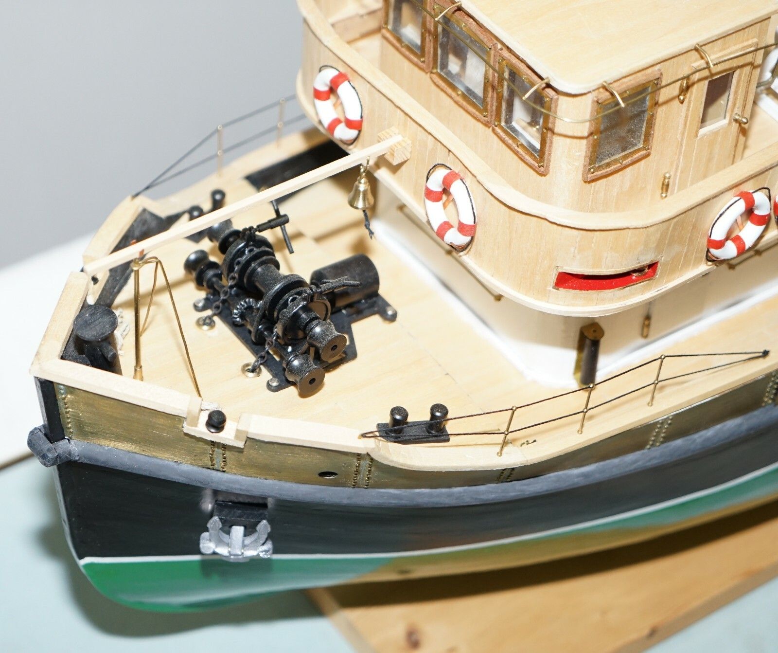 photo furniture Large Model Ship Of The Anteo Tugboat In Mahogany Frame Glass Exhibition Case