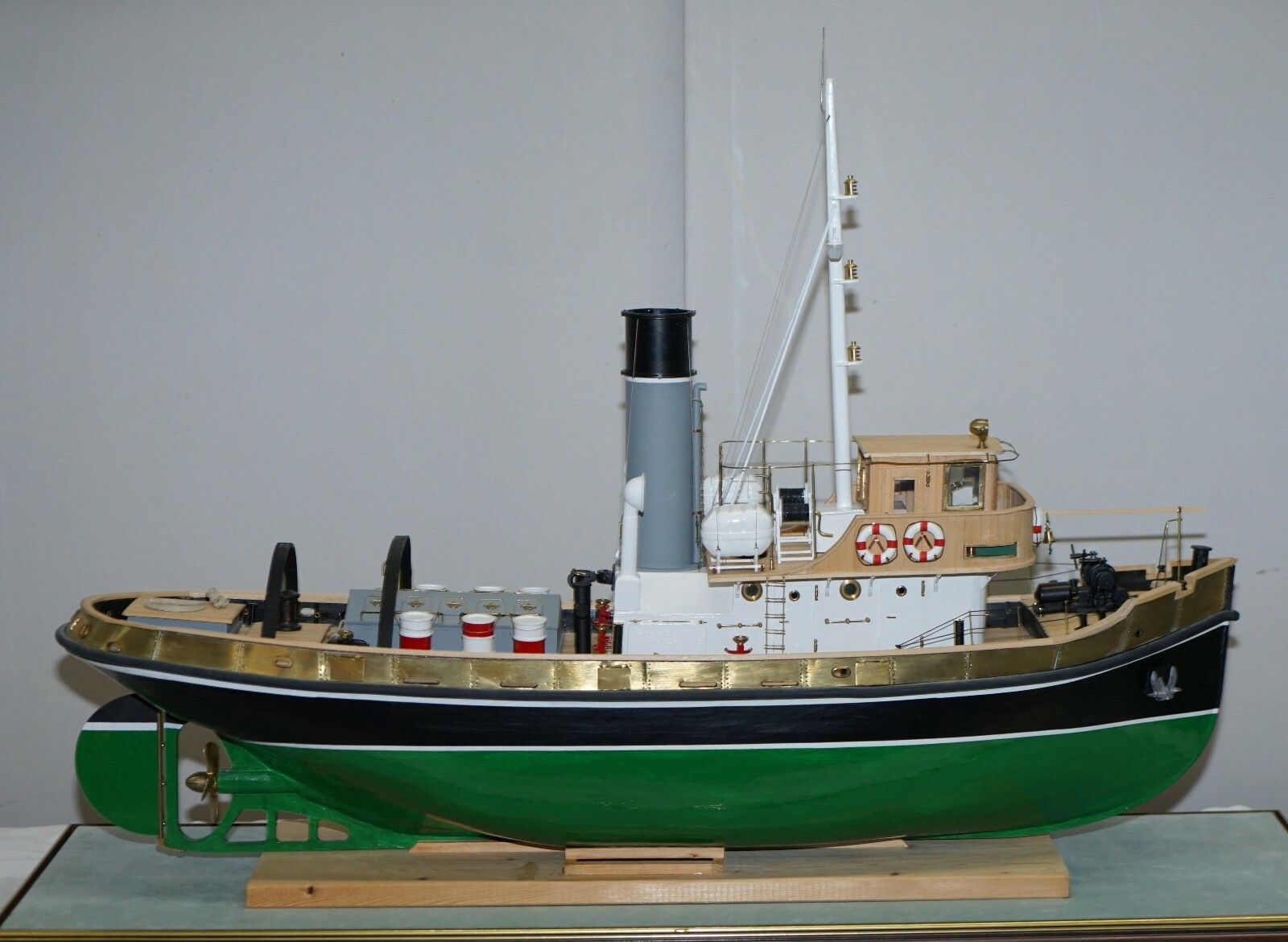 Home Decor Large Model Ship Of The Anteo Tugboat In Mahogany Frame Glass Exhibition Case photo