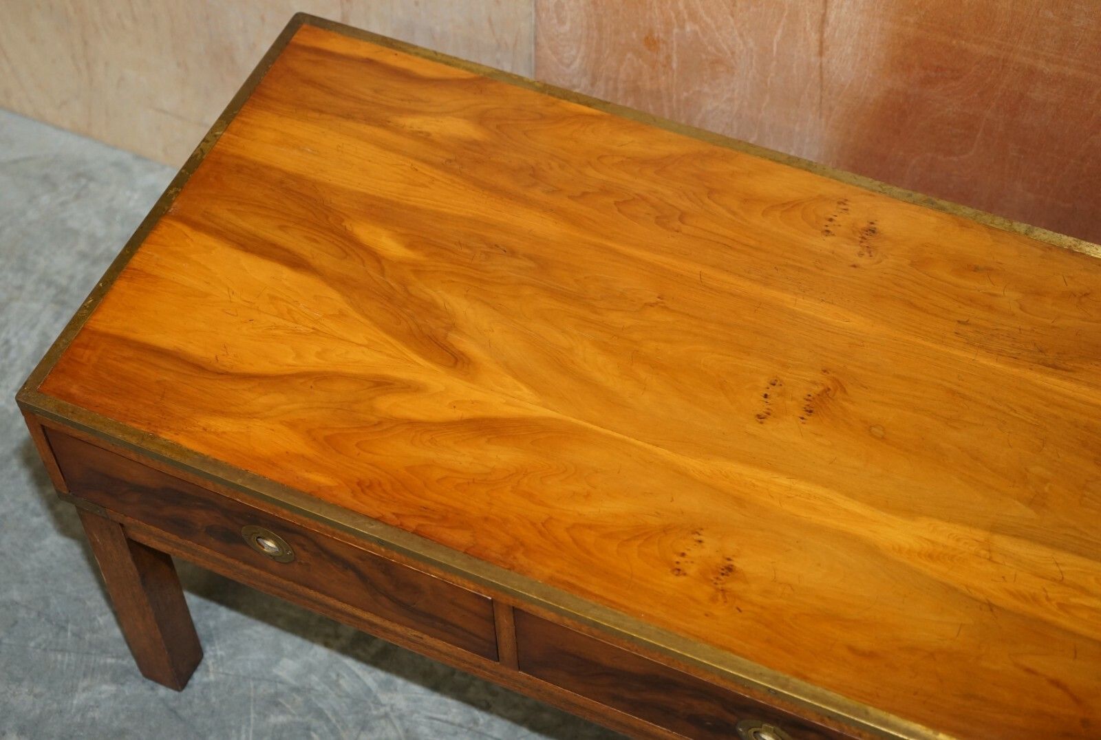Lovely Restored Burr Walnut & Brass Military Campaign Three Drawer Coffee Table photo Furniture