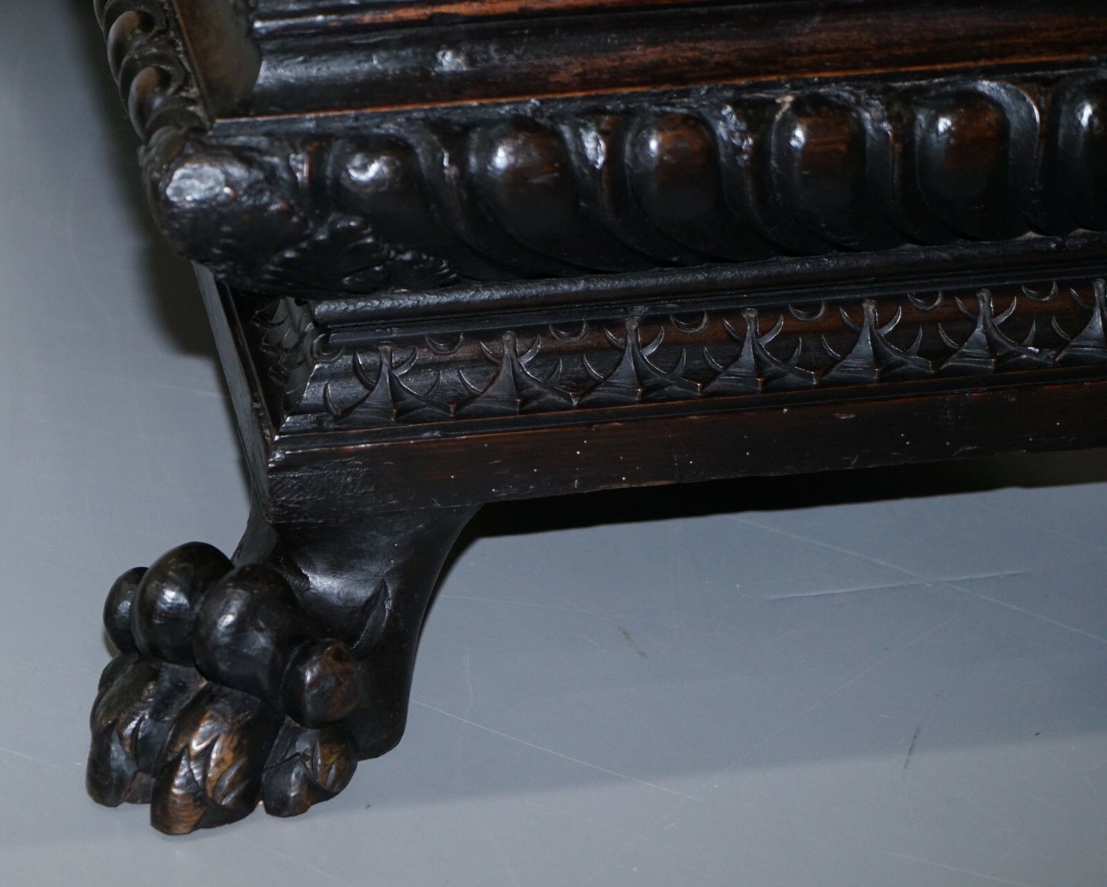 1500.0 Gothic Revival 1840 Carved Wood Huge Wine Cooler Planter Lion Hairy Paw Feet photo