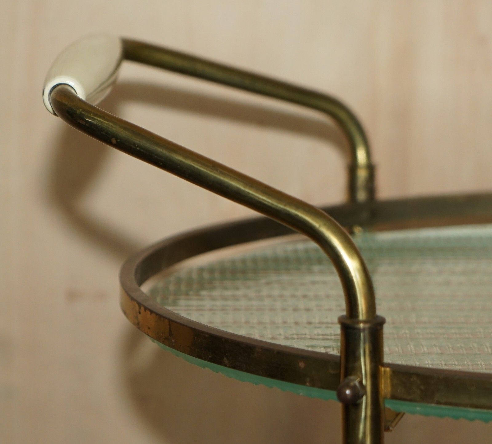 Antique Art Deco Circa 1920 Frosted Glass & Polished Brass Circa Drinks Trolley photo for sale